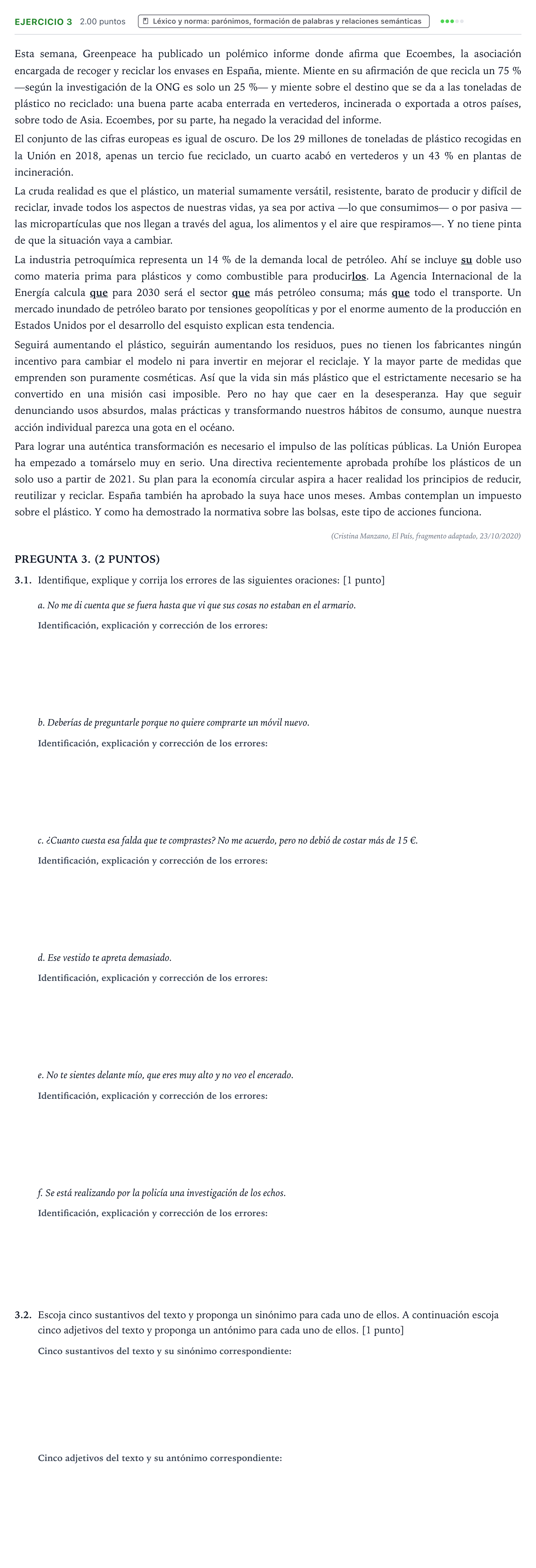 Enunciado: Problema 3 · Lengua Castellana y Literatura II PAU Galicia Ordinaria 2021