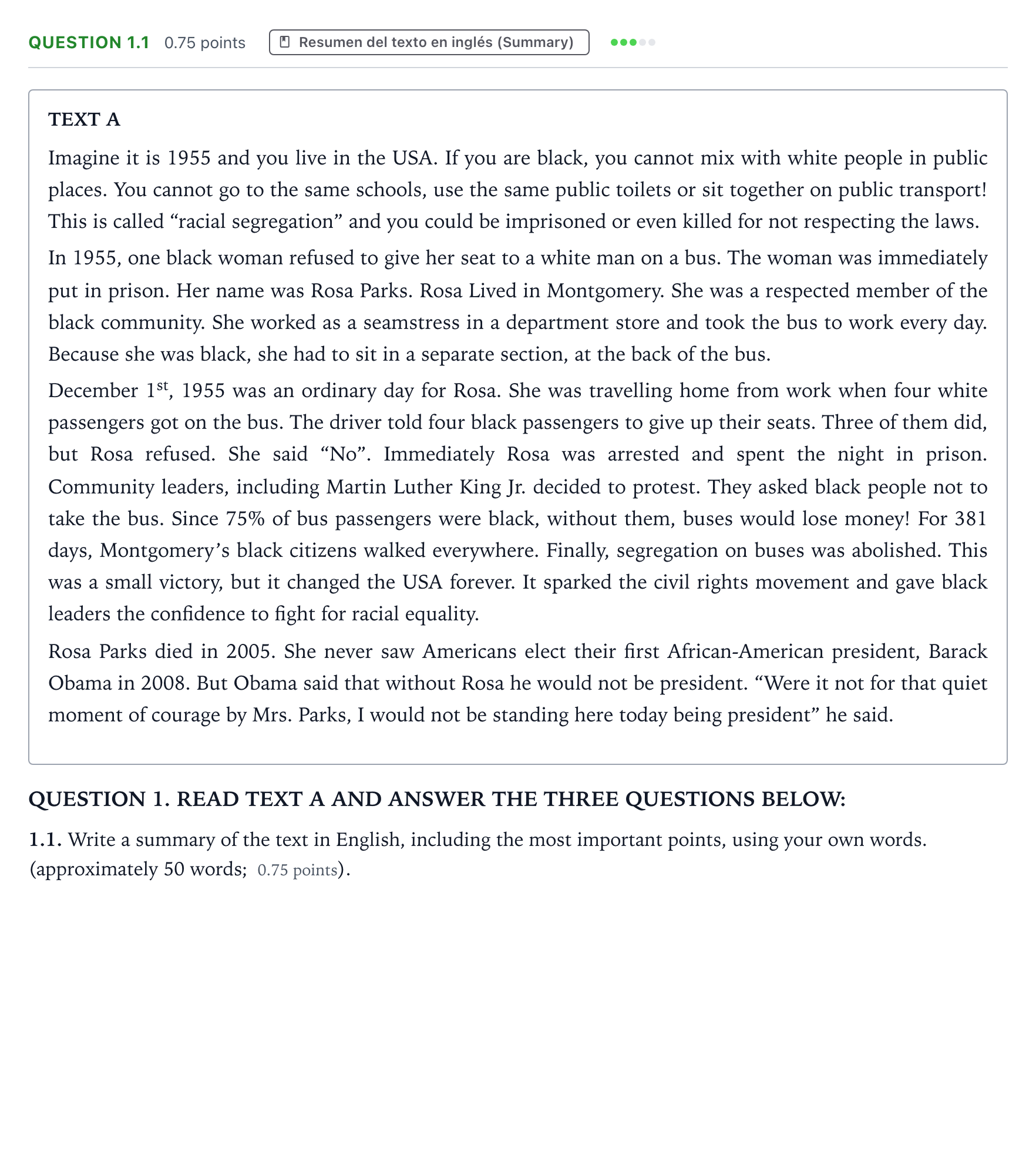 Enunciado: Question 1.1 · Inglés PAU Galicia Ordinaria 2021