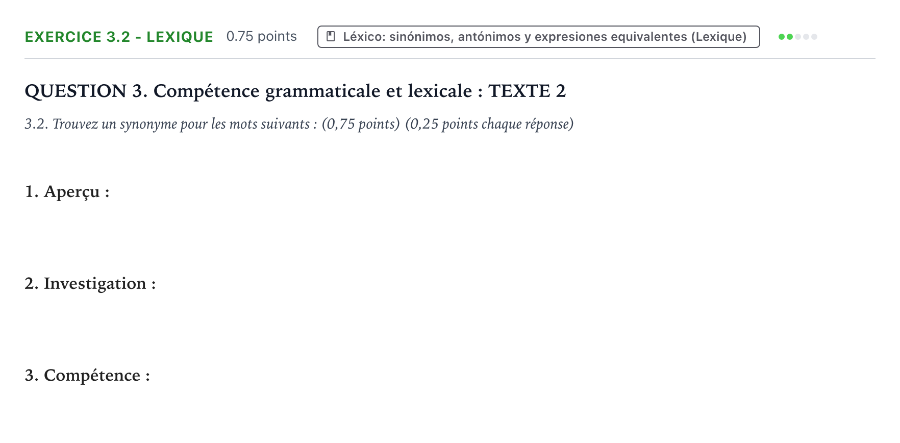 Enunciado: Ejercicio 3.2 - Lexique · Francés PAU Galicia Ordinaria 2021