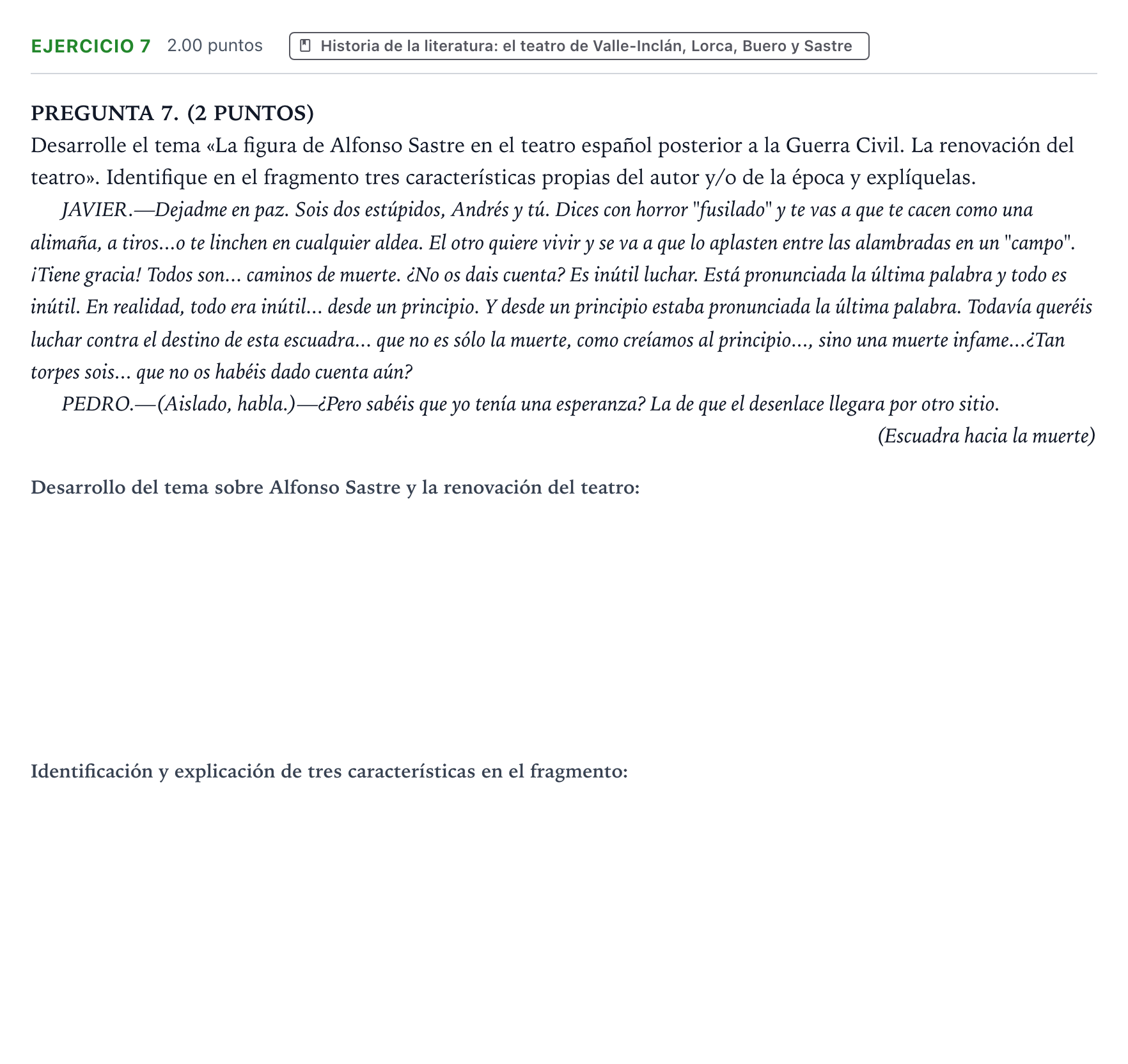 Enunciado: Problema 7 · Lengua Castellana y Literatura II PAU Galicia Extraordinaria 2021