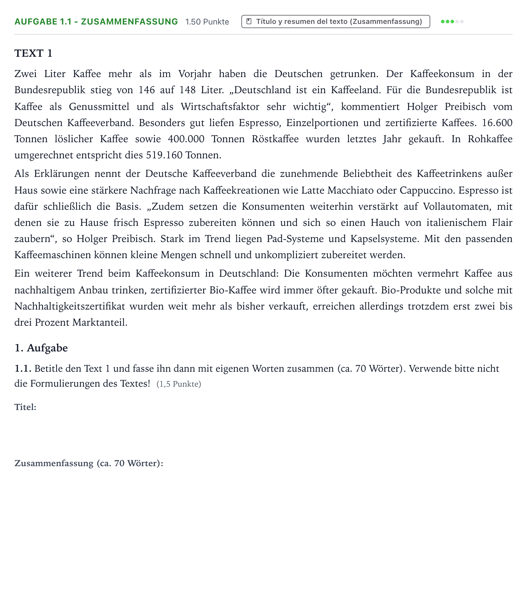 Enunciado: Ejercicio 1.1 - Zusammenfassung · Alemán PAU Galicia Extraordinaria 2021