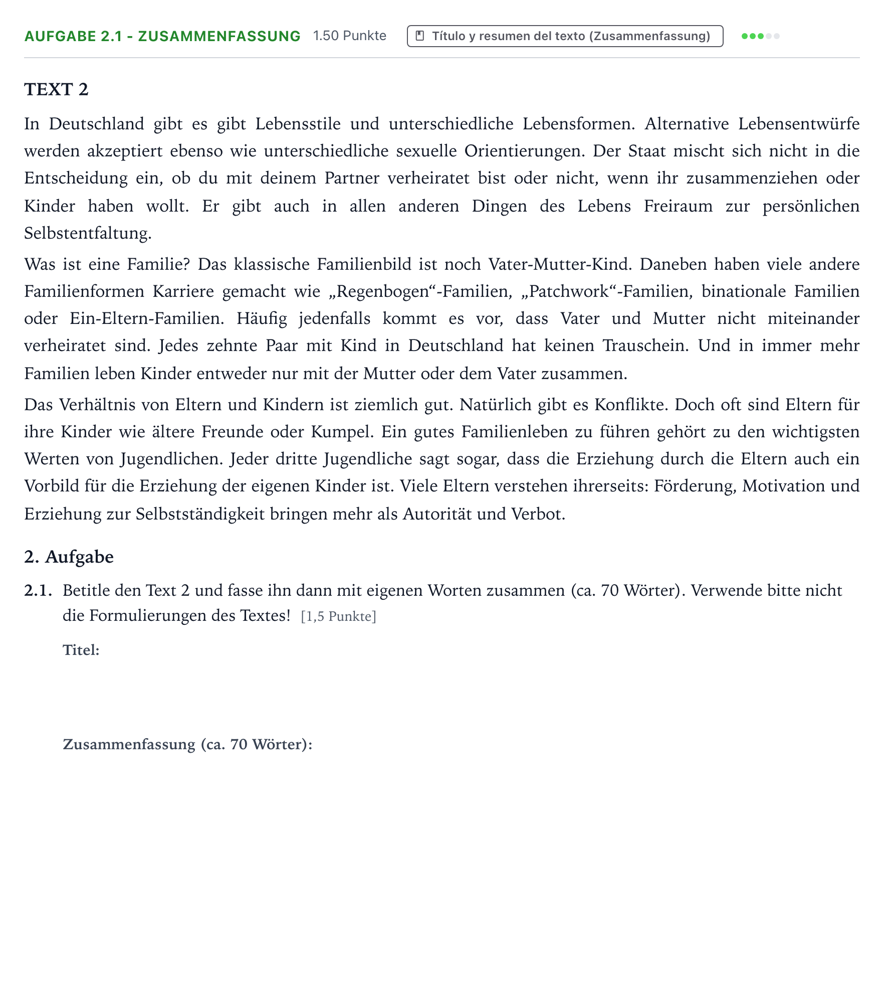 Enunciado: Ejercicio 2.1 - Zusammenfassung · Alemán PAU Galicia Extraordinaria 2021