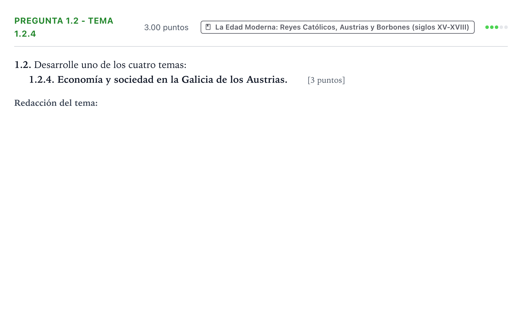 Enunciado: Pregunta 1.2 - Tema 1.2.4 · Historia de España PAU Galicia Extraordinaria 2021