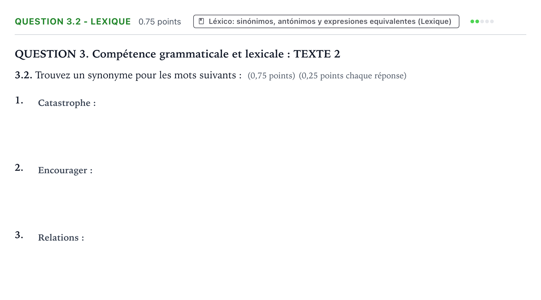 Enunciado: Question 3.2 - Lexique · Francés PAU Galicia Extraordinaria 2021