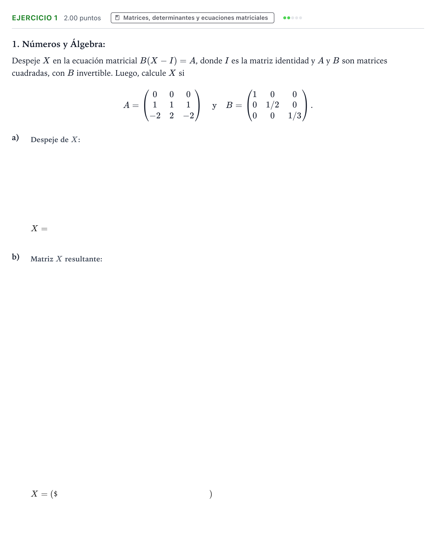 Enunciado: Problema 1 · Matemáticas II PAU Galicia Extraordinaria 2021