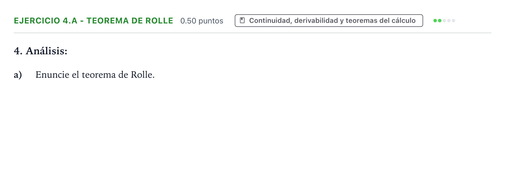 Enunciado: Ejercicio 4.a - Teorema de Rolle · Matemáticas II PAU Galicia Extraordinaria 2021