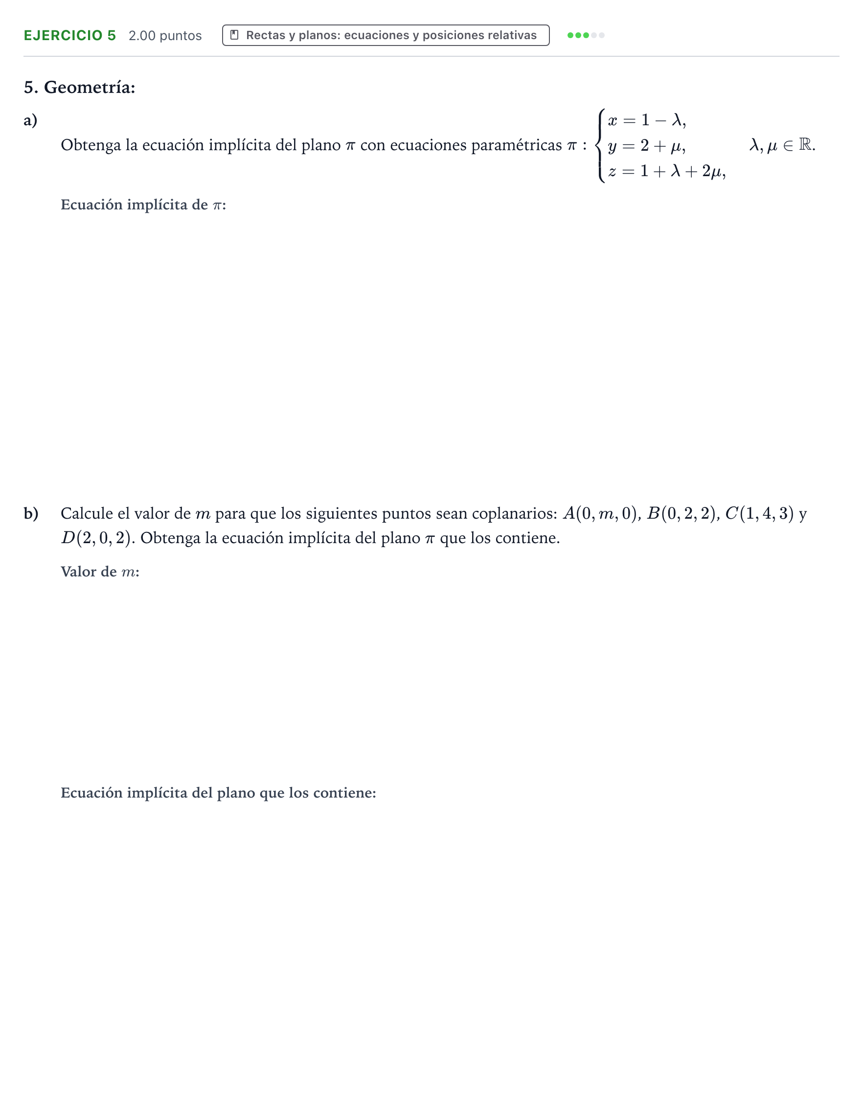 Enunciado: Problema 5 · Matemáticas II PAU Galicia Extraordinaria 2021