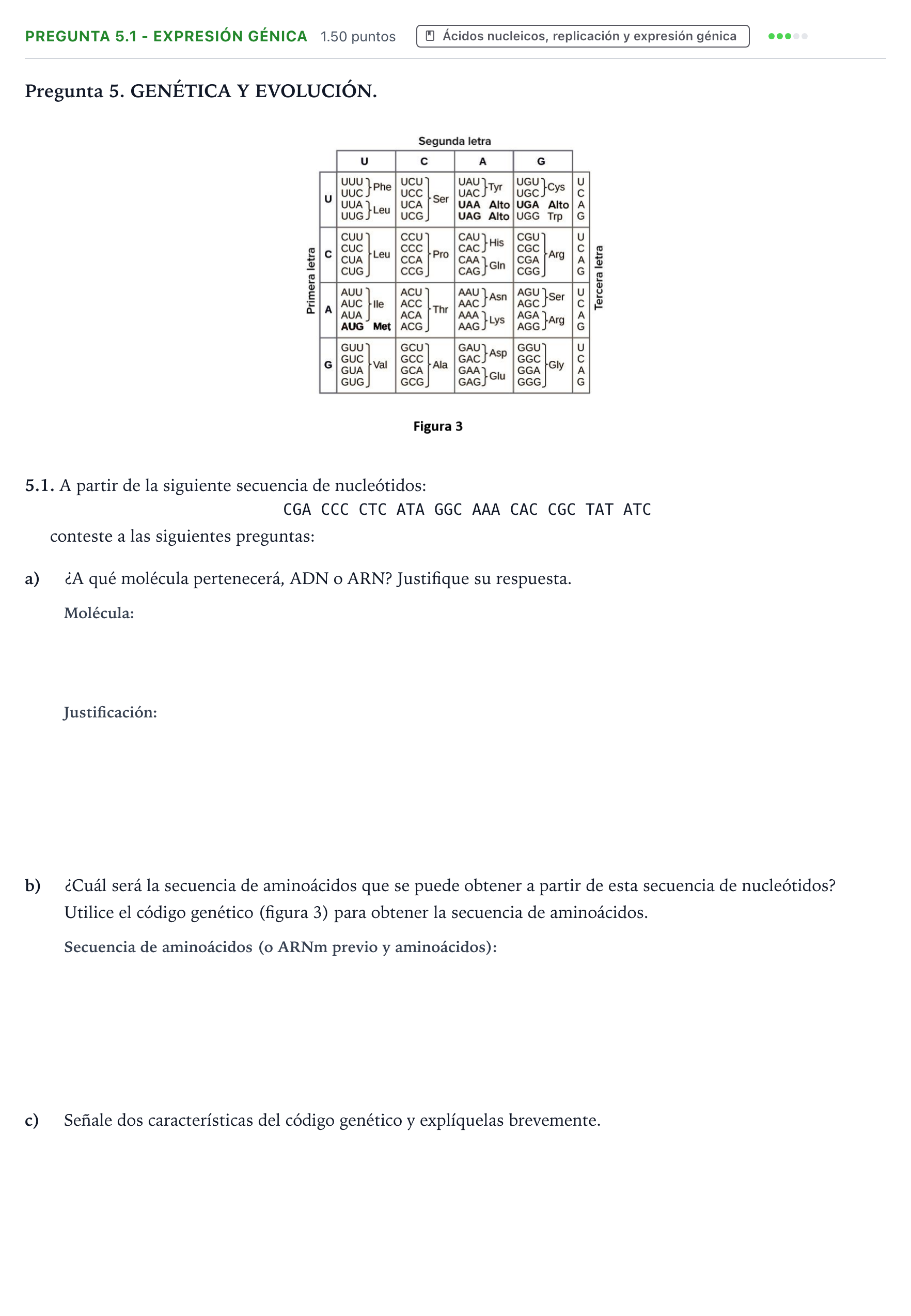 Enunciado: Pregunta 5.1 - Expresión génica · Biología PAU Galicia Ordinaria 2021