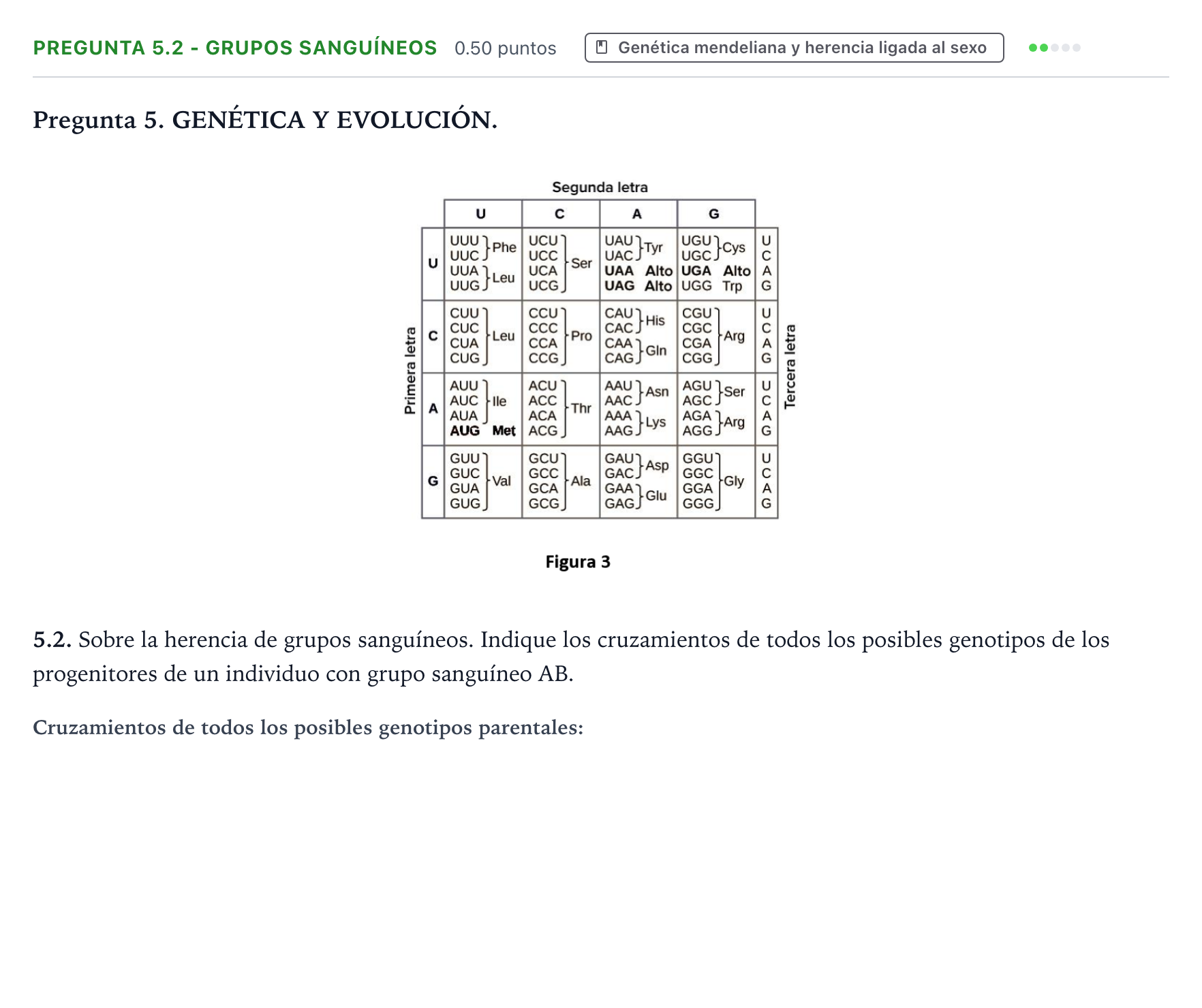 Enunciado: Pregunta 5.2 - Grupos sanguíneos · Biología PAU Galicia Ordinaria 2021