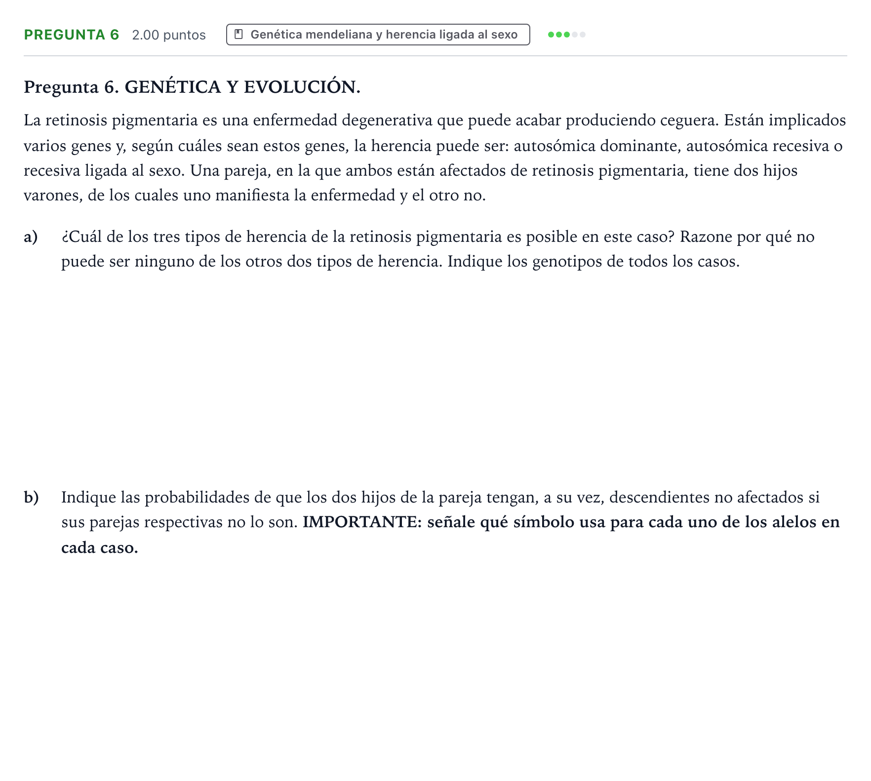 Enunciado: Pregunta 6 · Biología PAU Galicia Ordinaria 2021