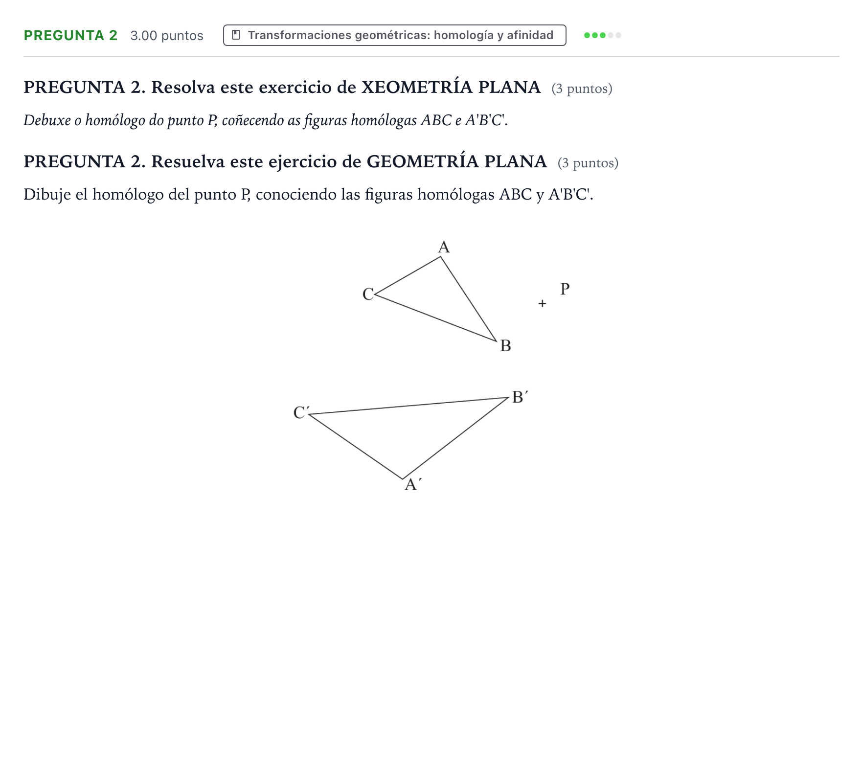 Enunciado: Pregunta 2 · Dibujo técnico II PAU Galicia Ordinaria 2021