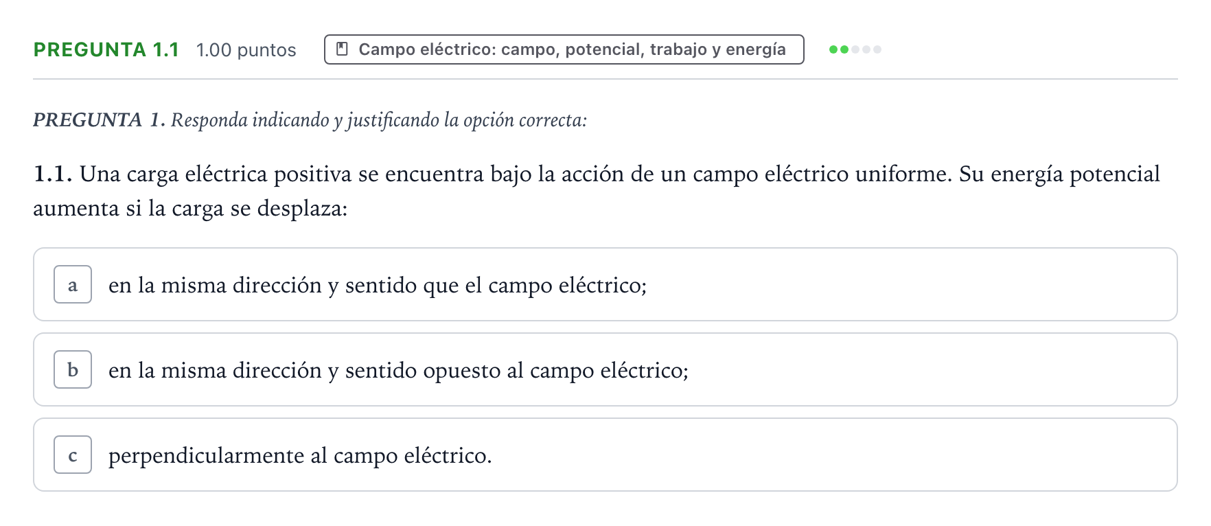 Enunciado: Pregunta 1.1 · Física PAU Galicia Ordinaria 2021