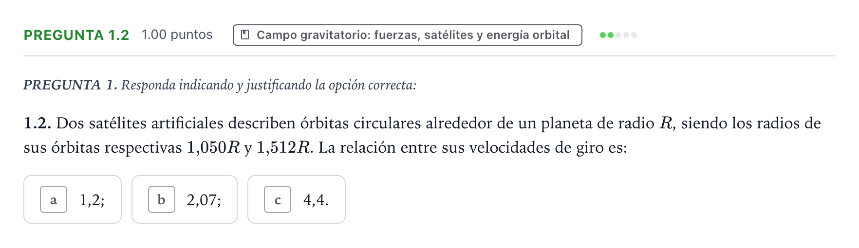 Enunciado: Pregunta 1.2 · Física PAU Galicia Ordinaria 2021