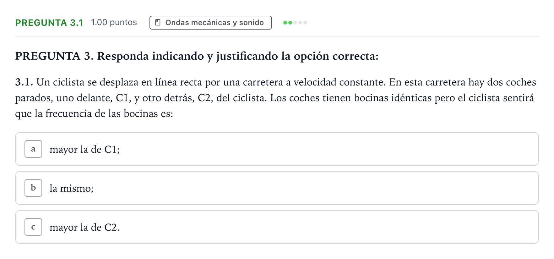 Enunciado: Pregunta 3.1 · Física PAU Galicia Ordinaria 2021