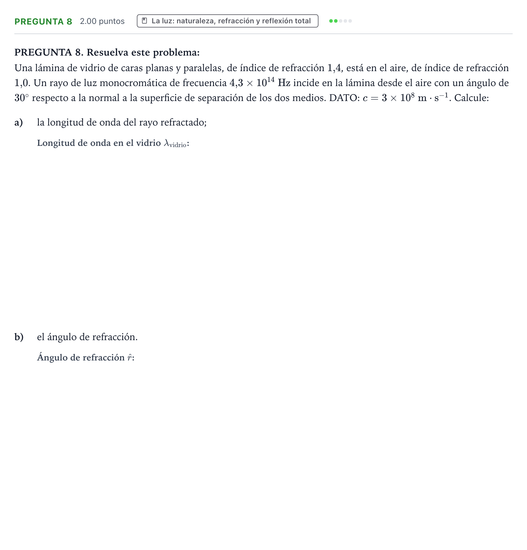 Enunciado: Pregunta 8 · Física PAU Galicia Ordinaria 2021