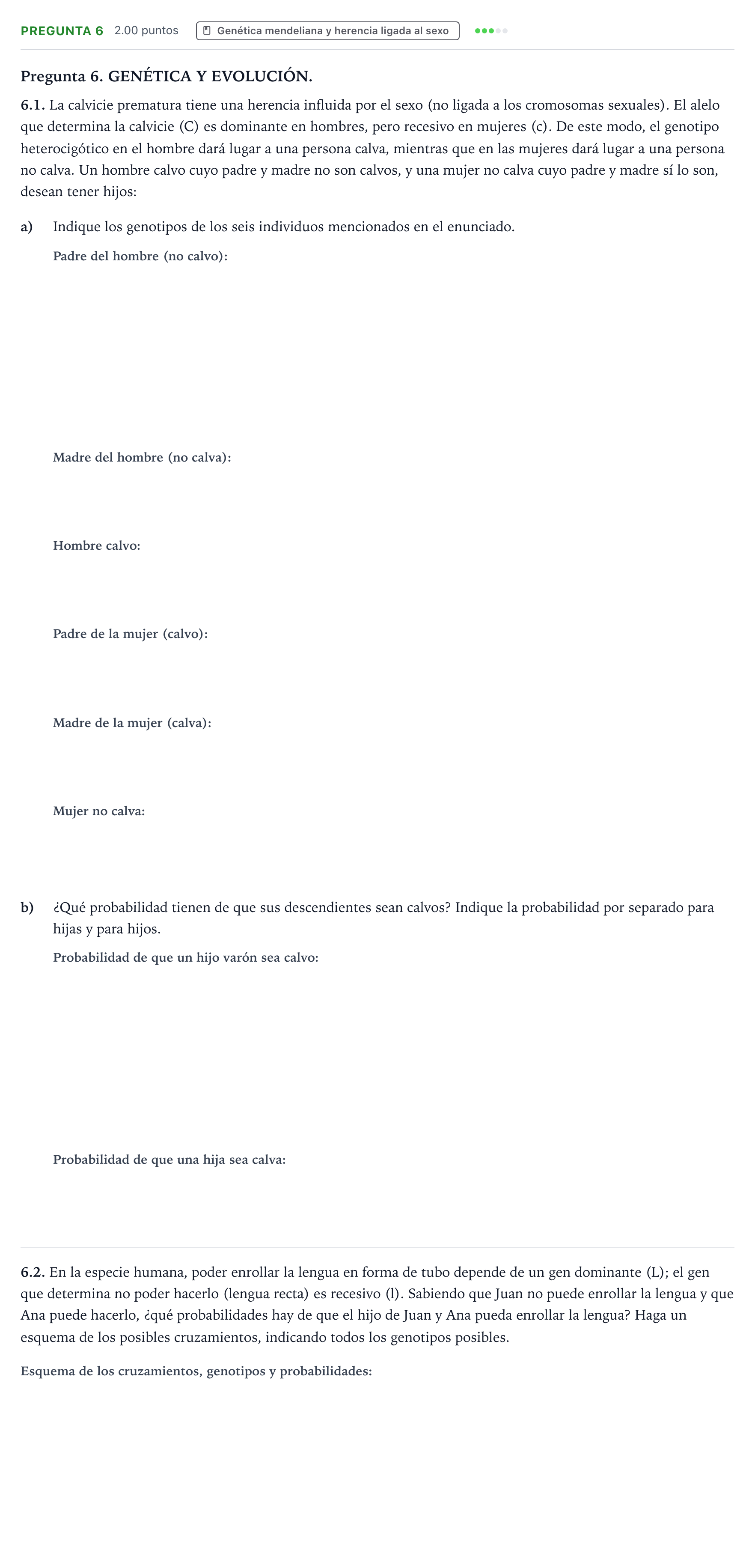 Enunciado: Pregunta 6 · Biología PAU Galicia Extraordinaria 2021