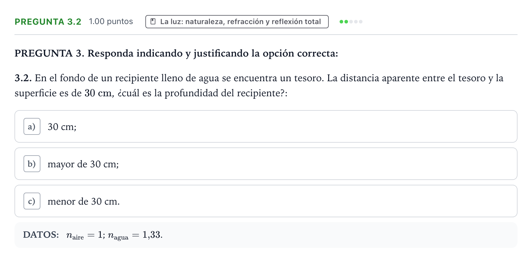 Enunciado: Pregunta 3.2 - La luz · Física PAU Galicia Extraordinaria 2021