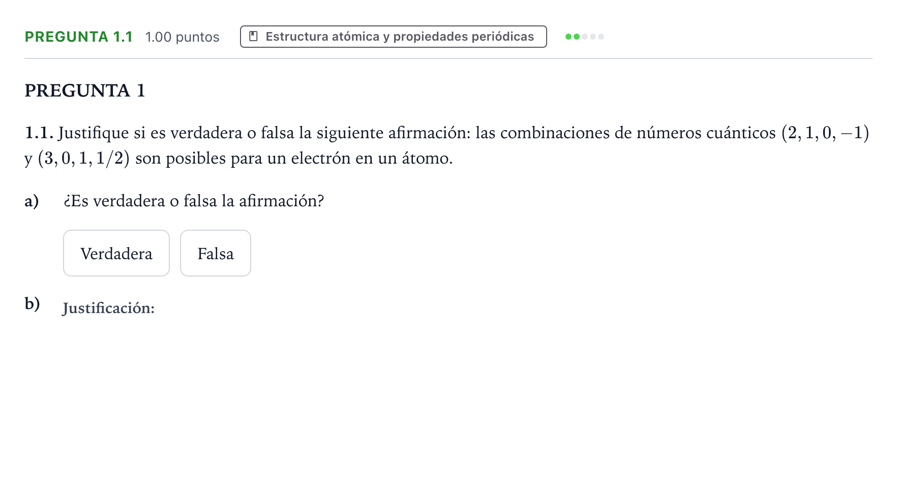 Enunciado: Pregunta 1.1 - Estructura atómica · Química PAU Galicia Ordinaria 2021