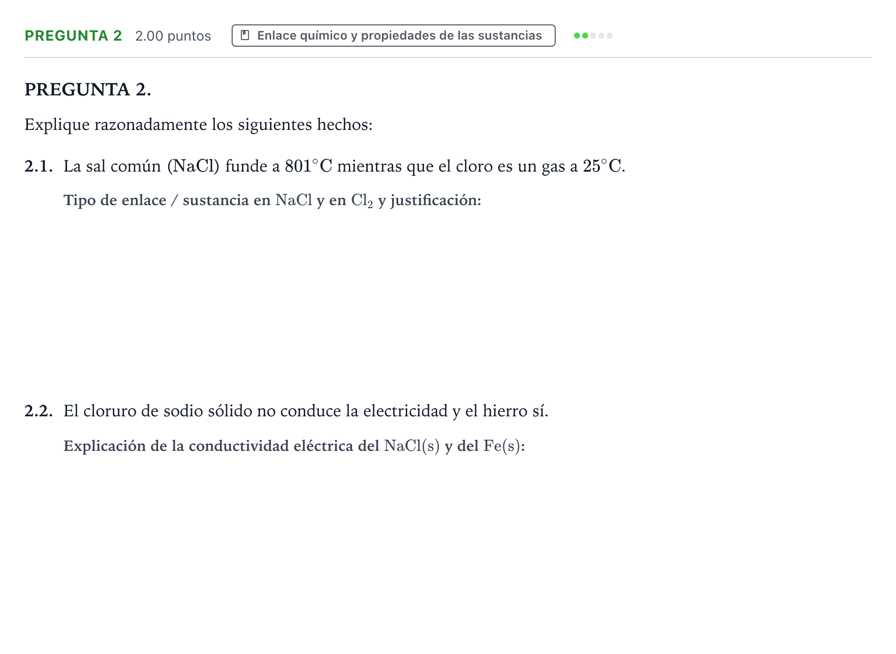 Enunciado: Pregunta 2 · Química PAU Galicia Ordinaria 2021