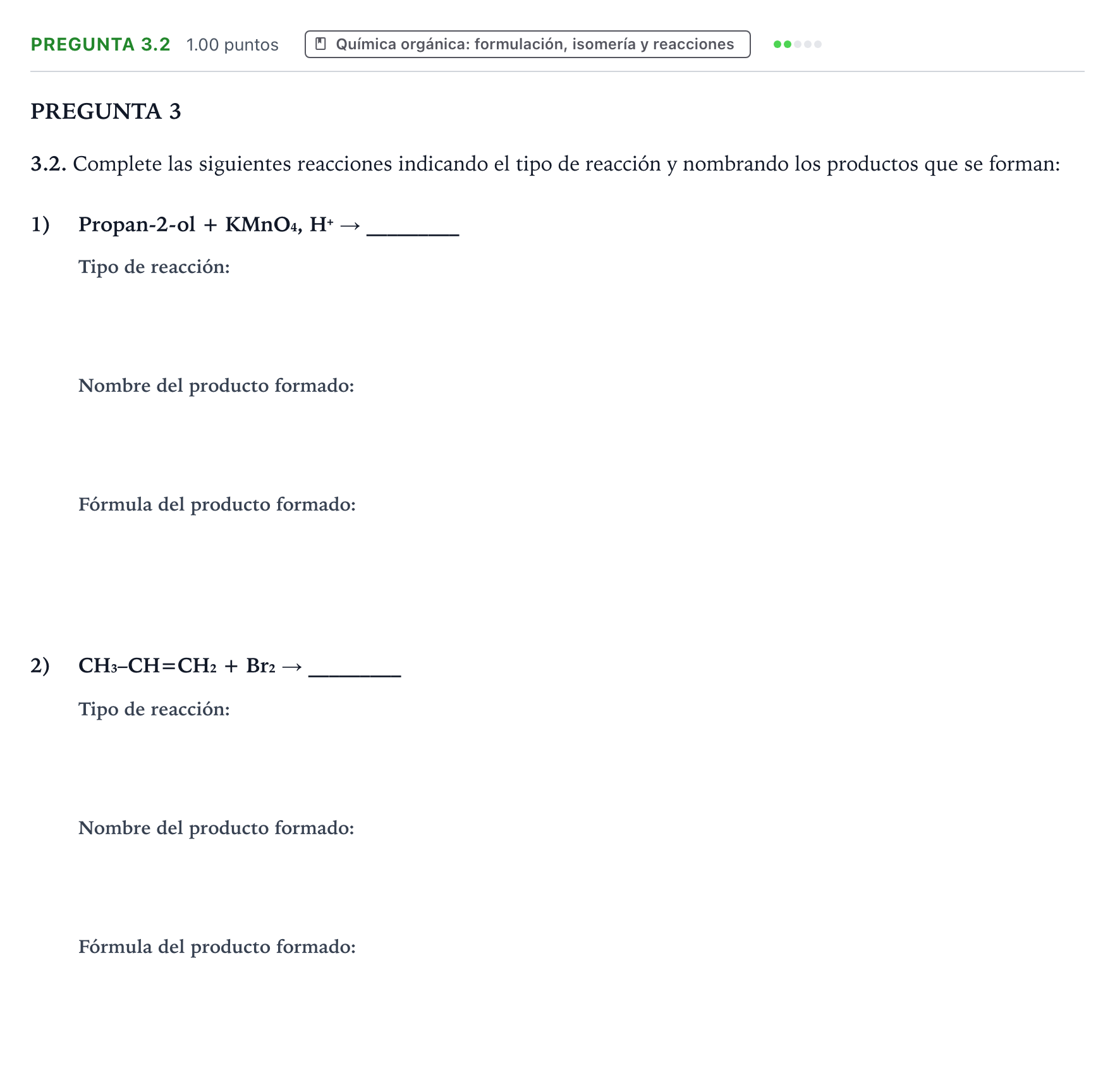 Enunciado: Pregunta 3.2 - Química orgánica · Química PAU Galicia Ordinaria 2021