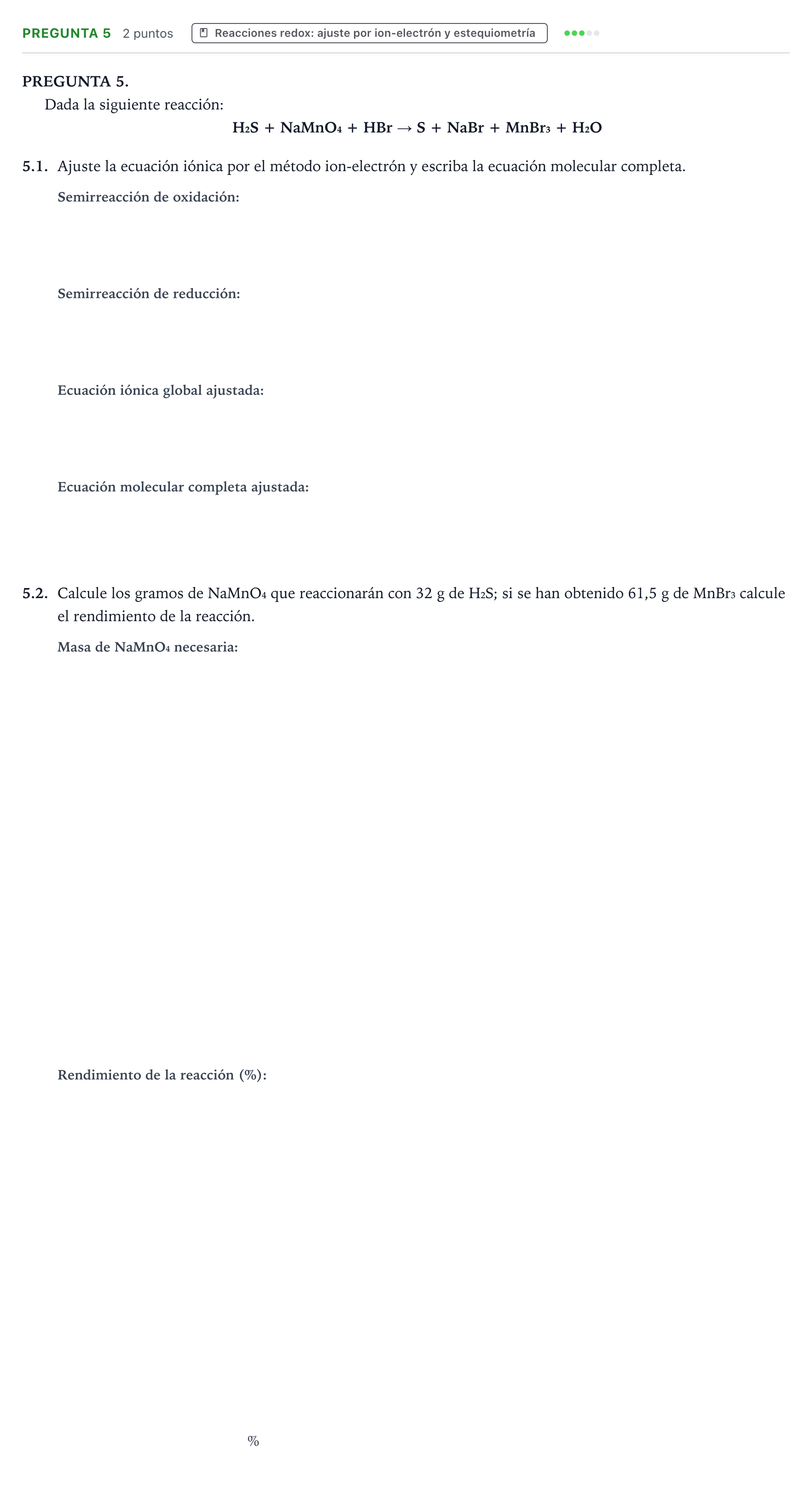 Enunciado: Pregunta 5 · Química PAU Galicia Ordinaria 2021