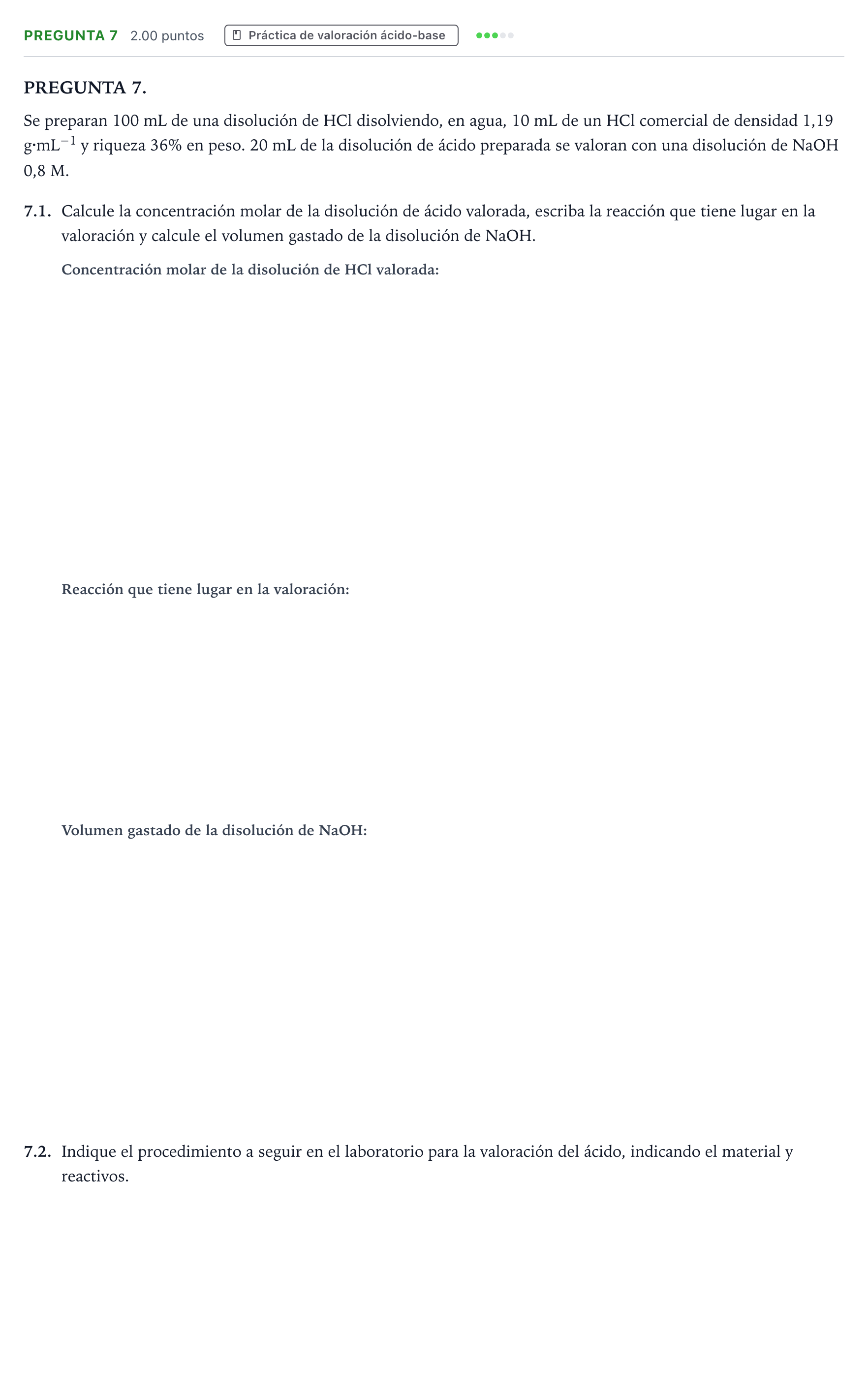 Enunciado: Pregunta 7 · Química PAU Galicia Ordinaria 2021