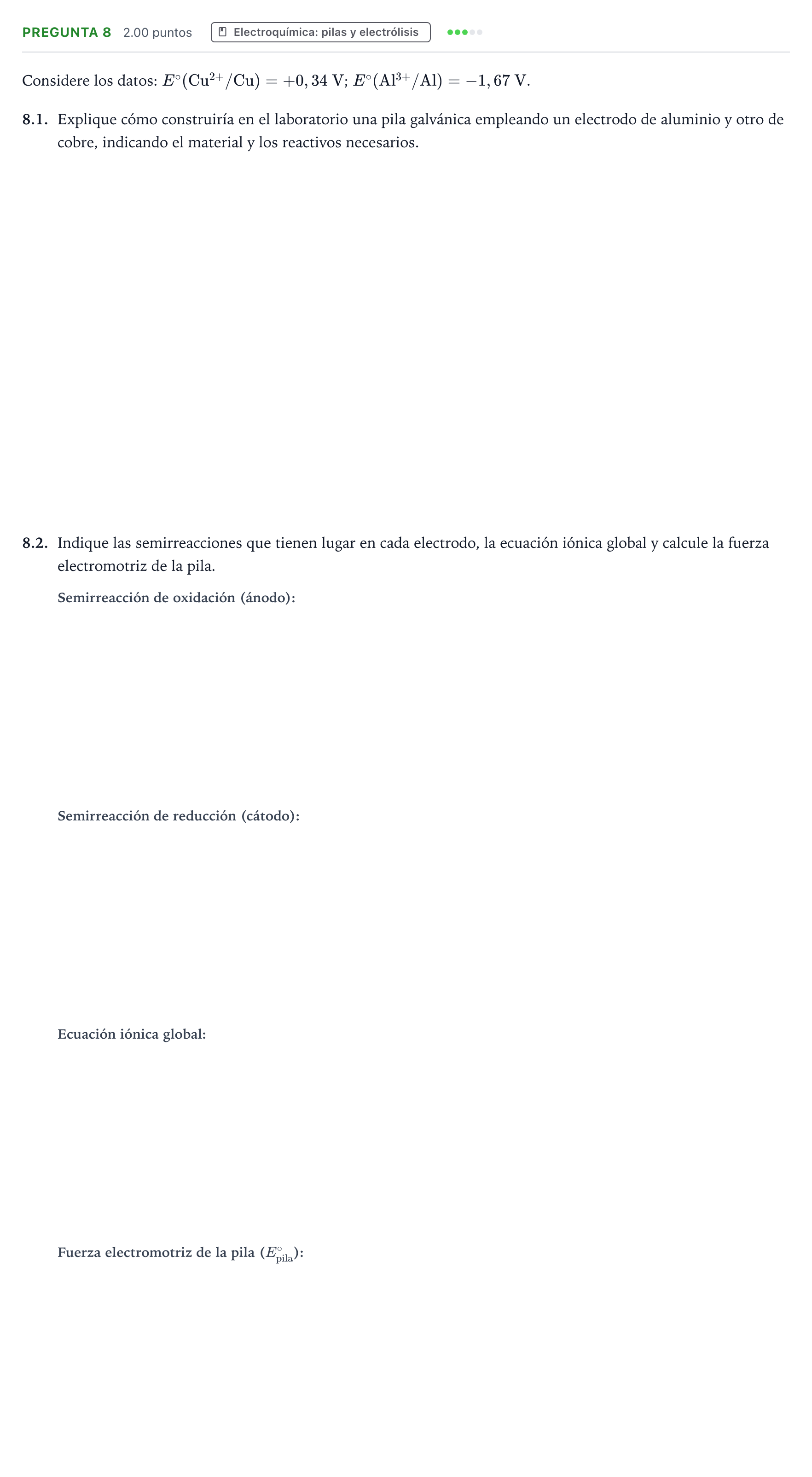 Enunciado: Pregunta 8 · Química PAU Galicia Ordinaria 2021