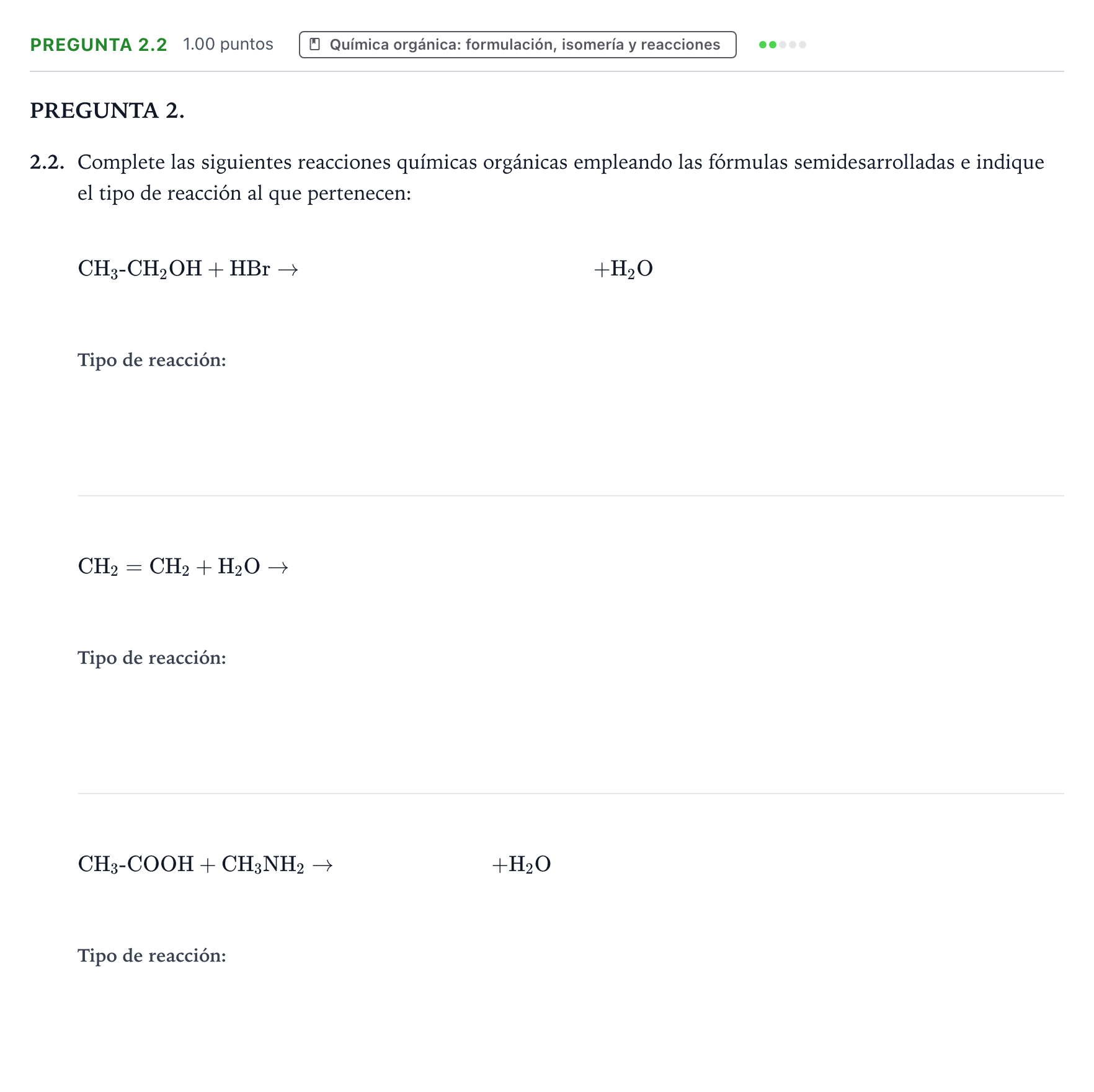 Enunciado: Pregunta 2.2 · Química PAU Galicia Extraordinaria 2021