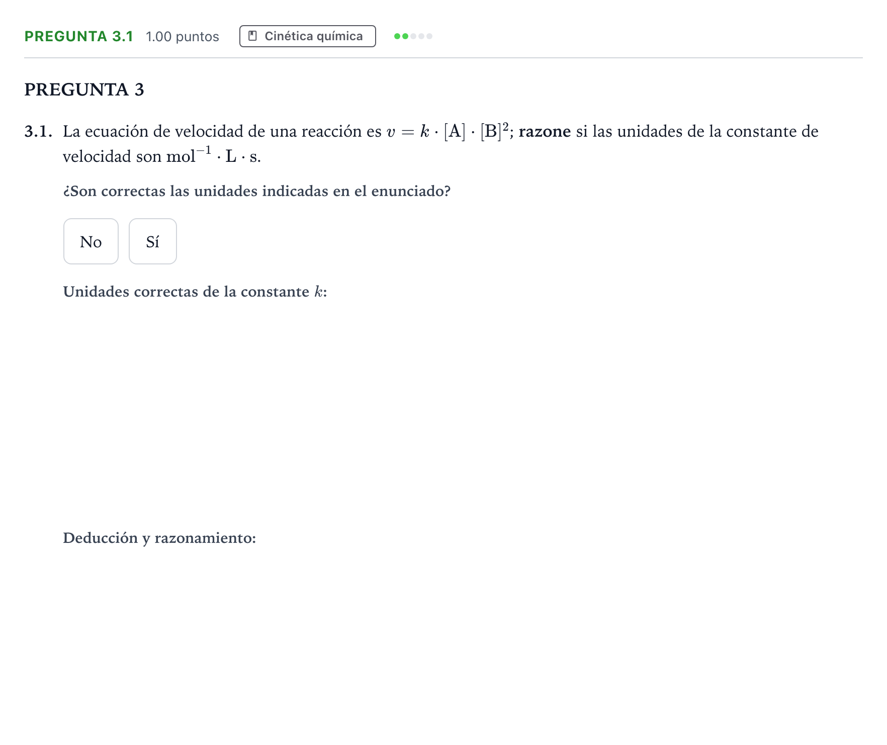 Enunciado: Pregunta 3.1 · Química PAU Galicia Extraordinaria 2021