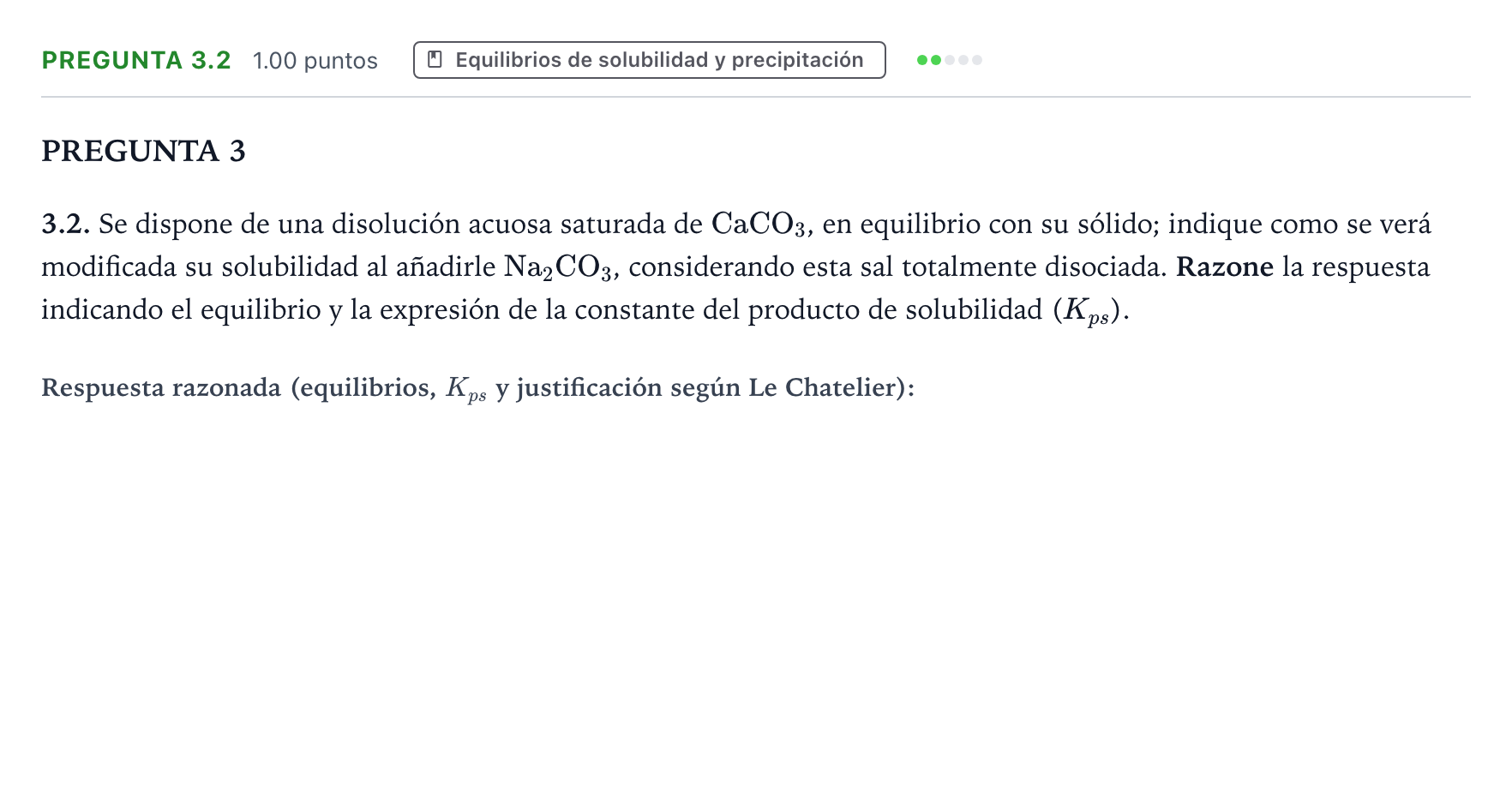 Enunciado: Pregunta 3.2 · Química PAU Galicia Extraordinaria 2021