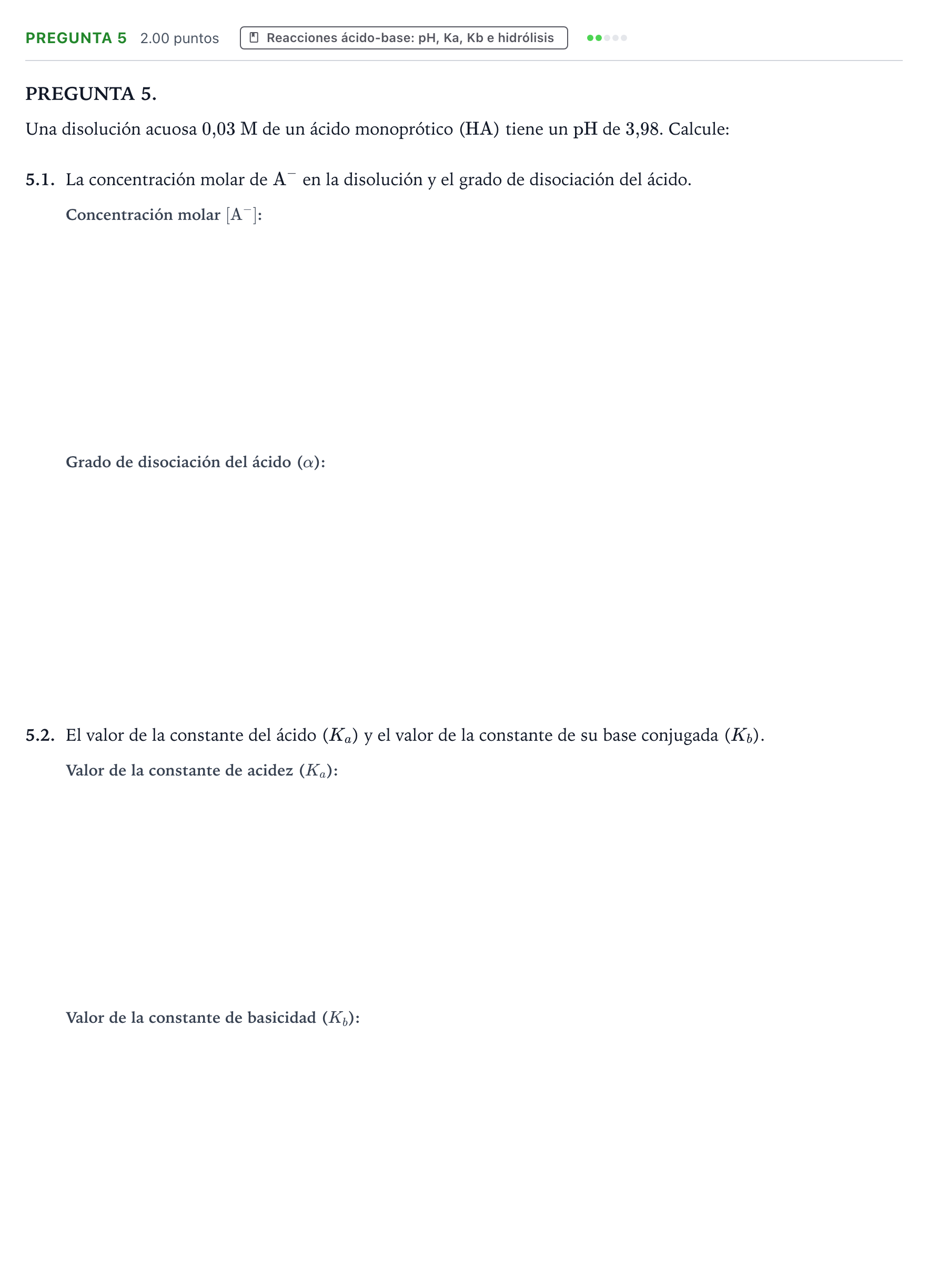 Enunciado: Pregunta 5 · Química PAU Galicia Extraordinaria 2021
