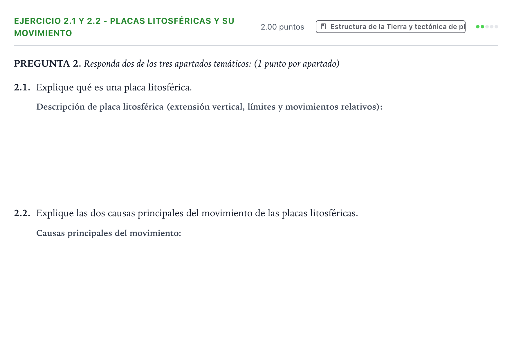 Enunciado: Ejercicio 2.1 y 2.2 - Placas litosféricas y su movimiento · Geología y Ciencias Ambientales PAU Galicia Ordinaria 2021