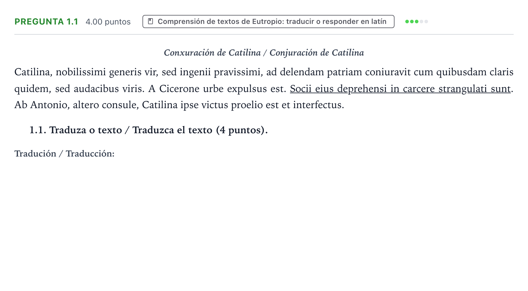 Enunciado: Pregunta 1.1 · Latín II PAU Galicia Ordinaria 2021