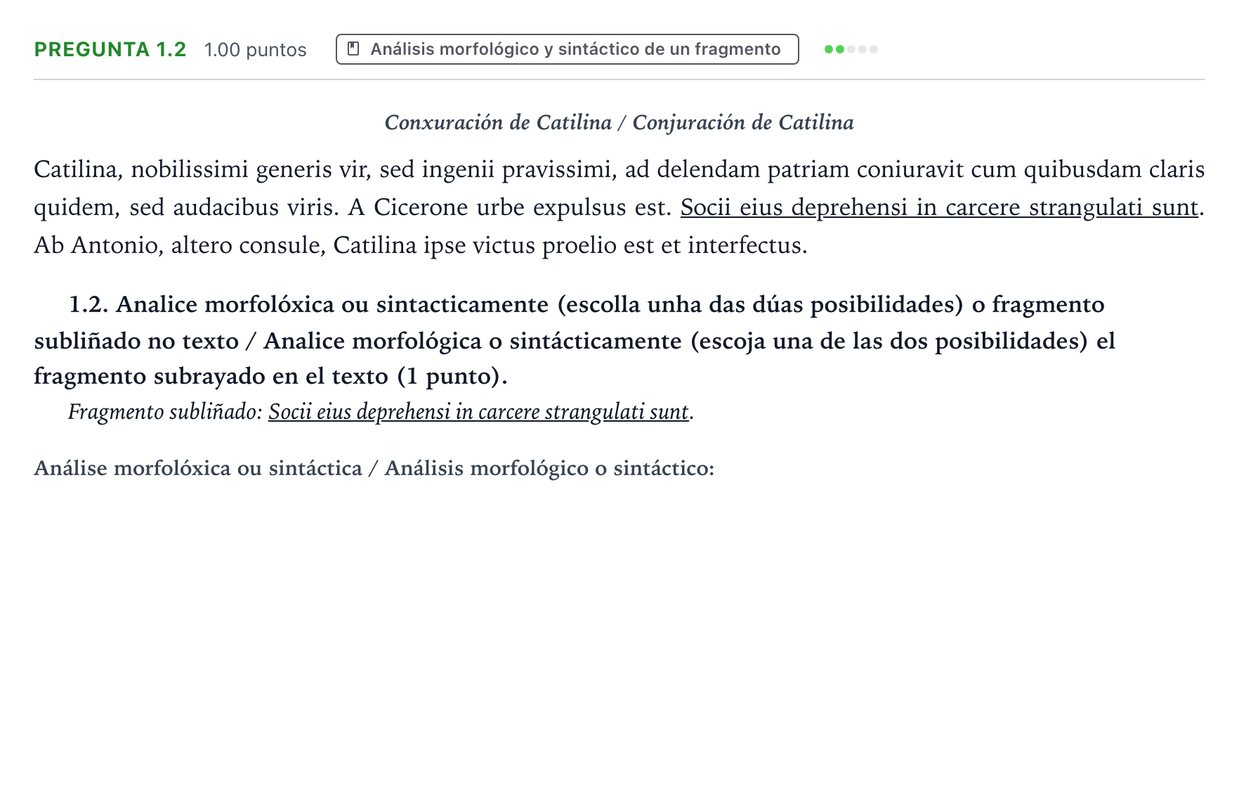 Enunciado: Pregunta 1.2 · Latín II PAU Galicia Ordinaria 2021