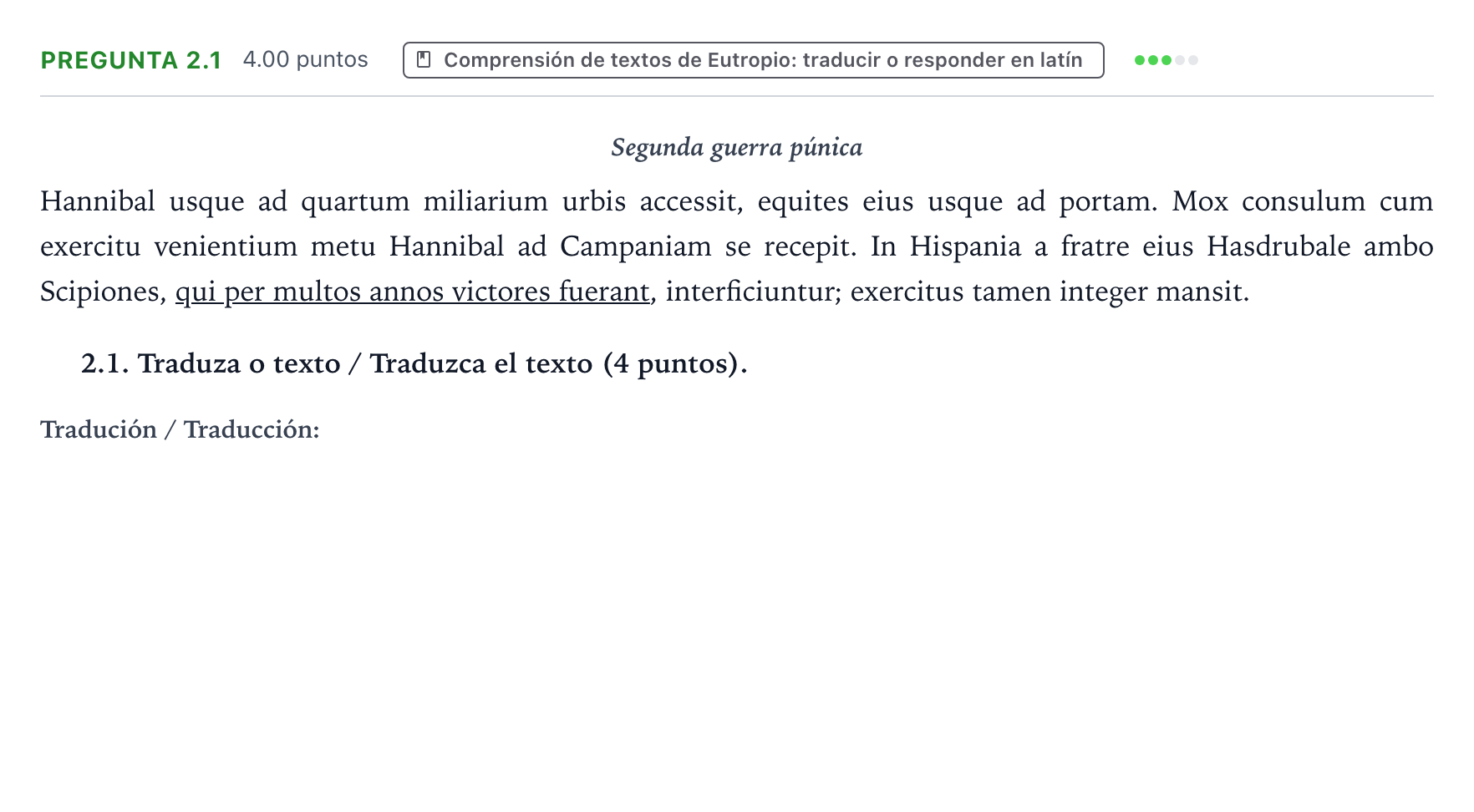 Enunciado: Pregunta 2.1 · Latín II PAU Galicia Ordinaria 2021