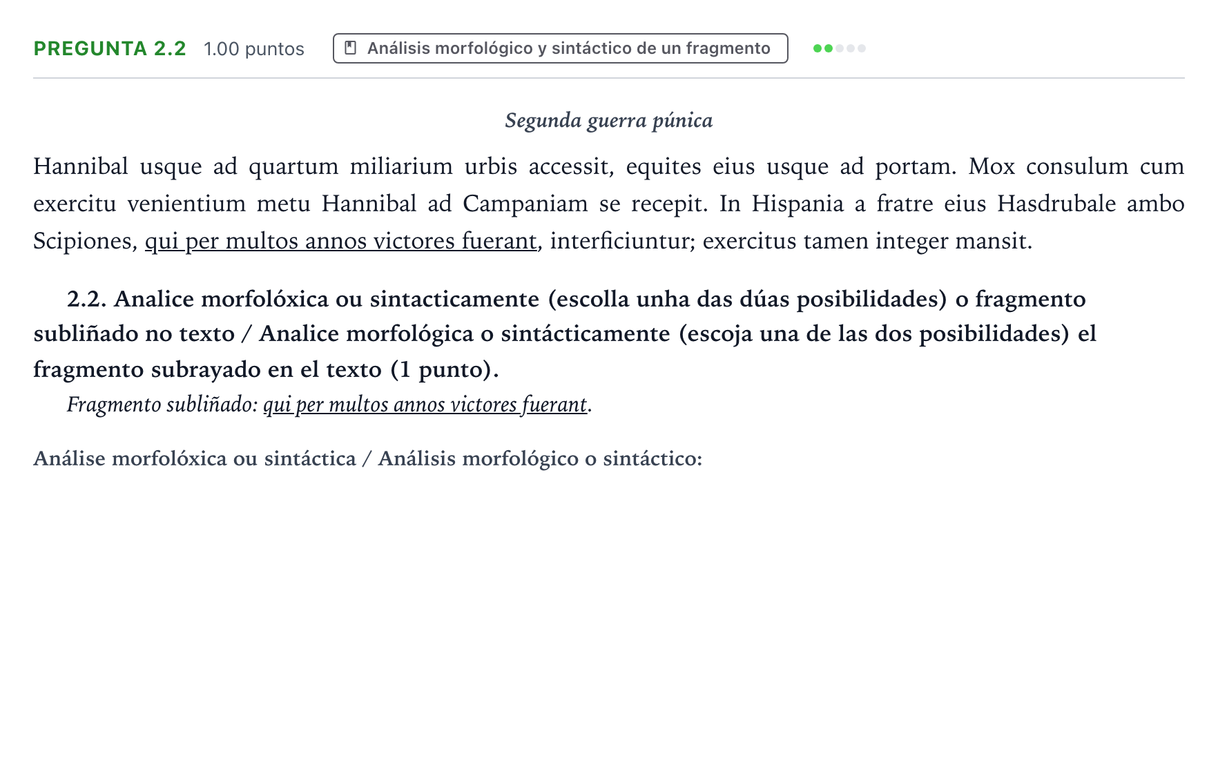 Enunciado: Pregunta 2.2 · Latín II PAU Galicia Ordinaria 2021