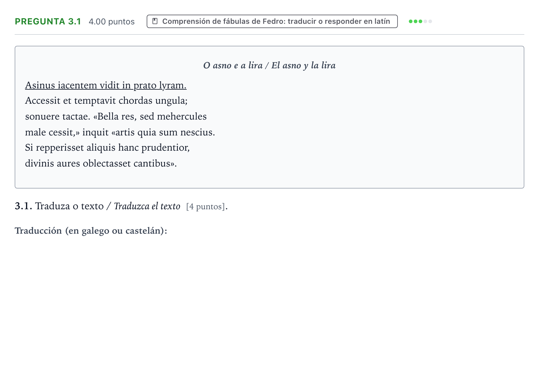 Enunciado: Pregunta 3.1 · Latín II PAU Galicia Ordinaria 2021