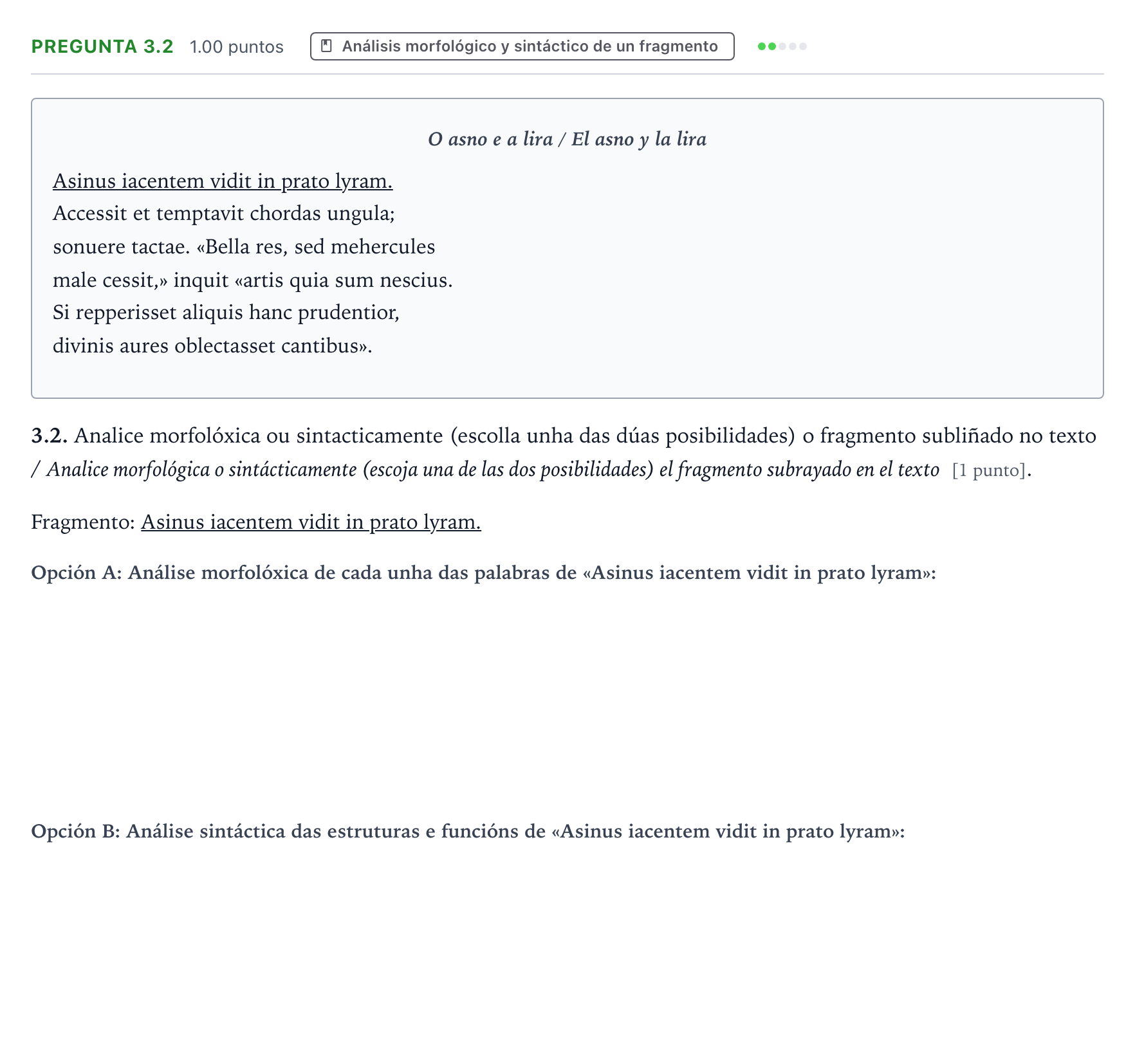 Enunciado: Pregunta 3.2 · Latín II PAU Galicia Ordinaria 2021