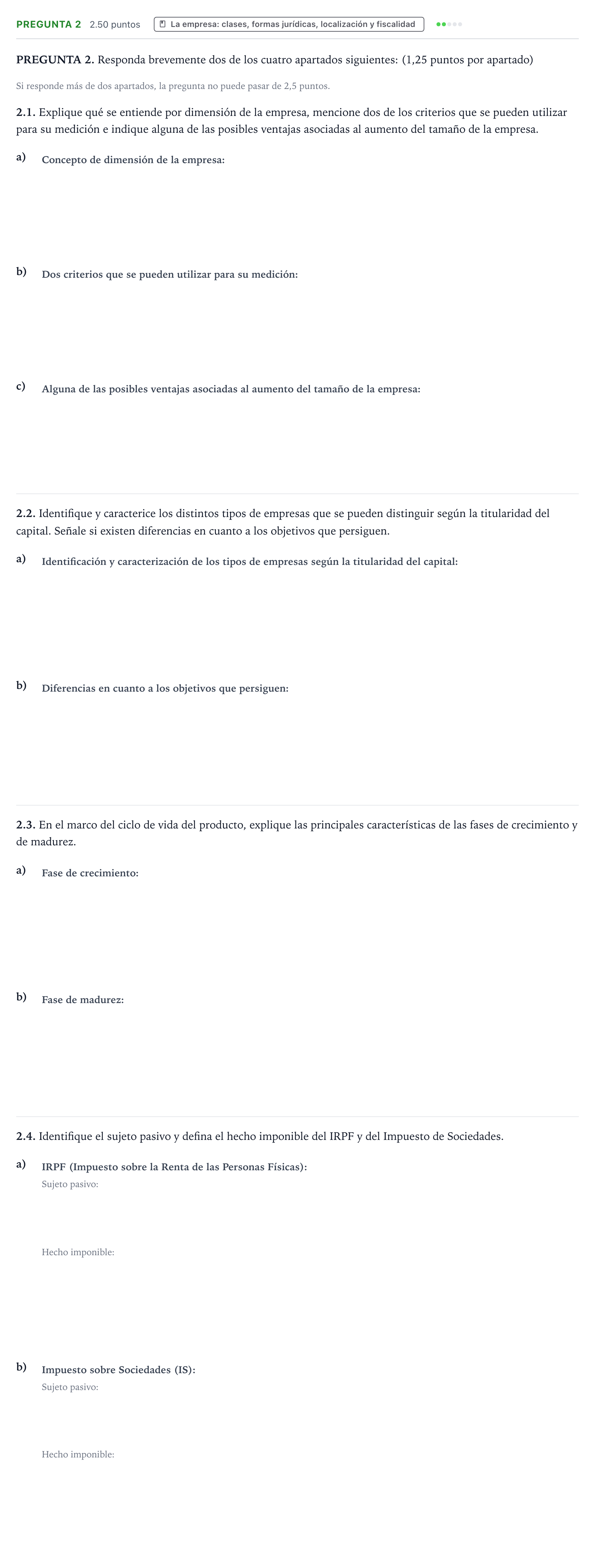 Enunciado: Pregunta 2 · Empresa y Diseño de Modelos de Negocio PAU Galicia Ordinaria 2021