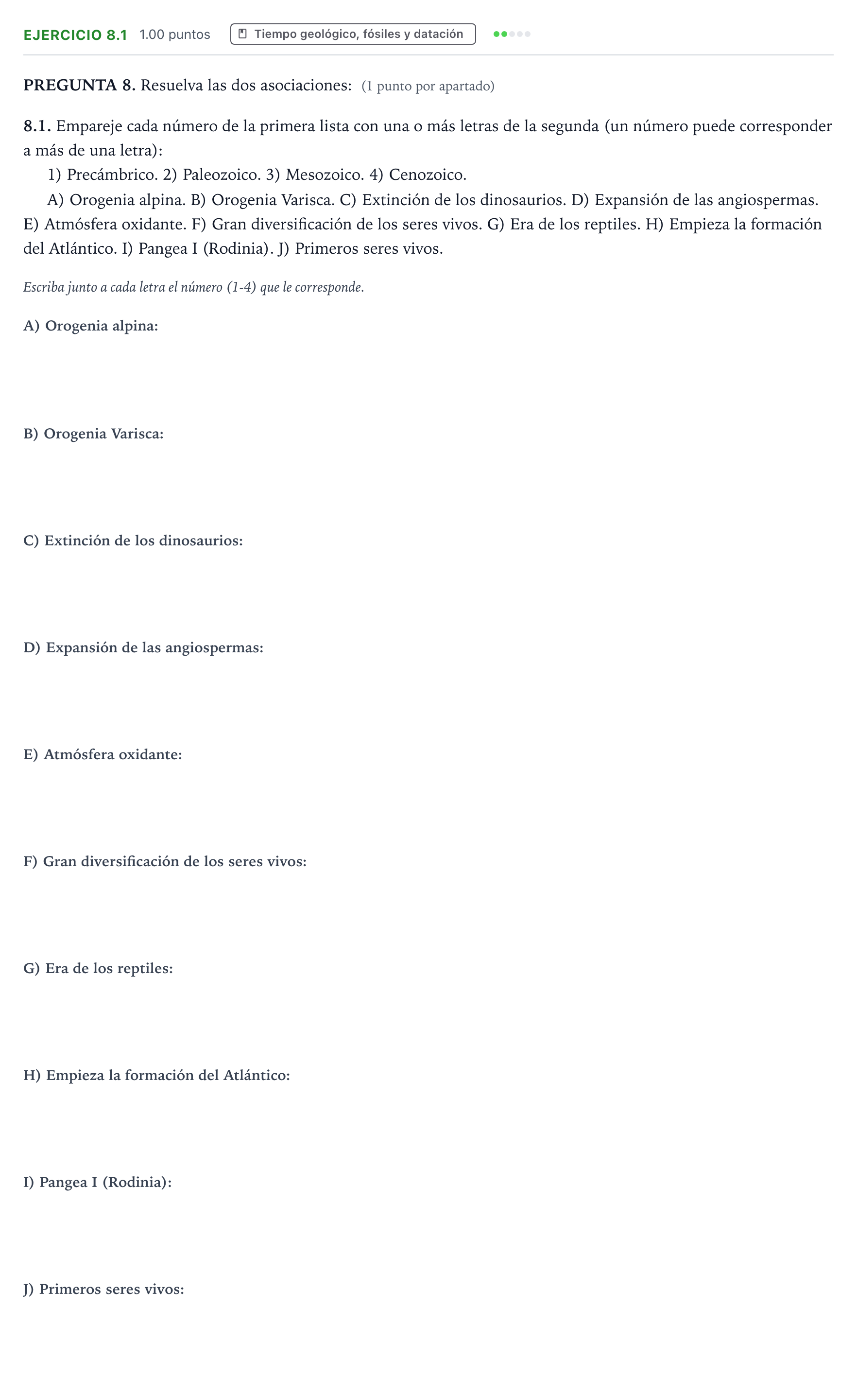 Enunciado: Ejercicio 8.1 · Geología y Ciencias Ambientales PAU Galicia Extraordinaria 2021