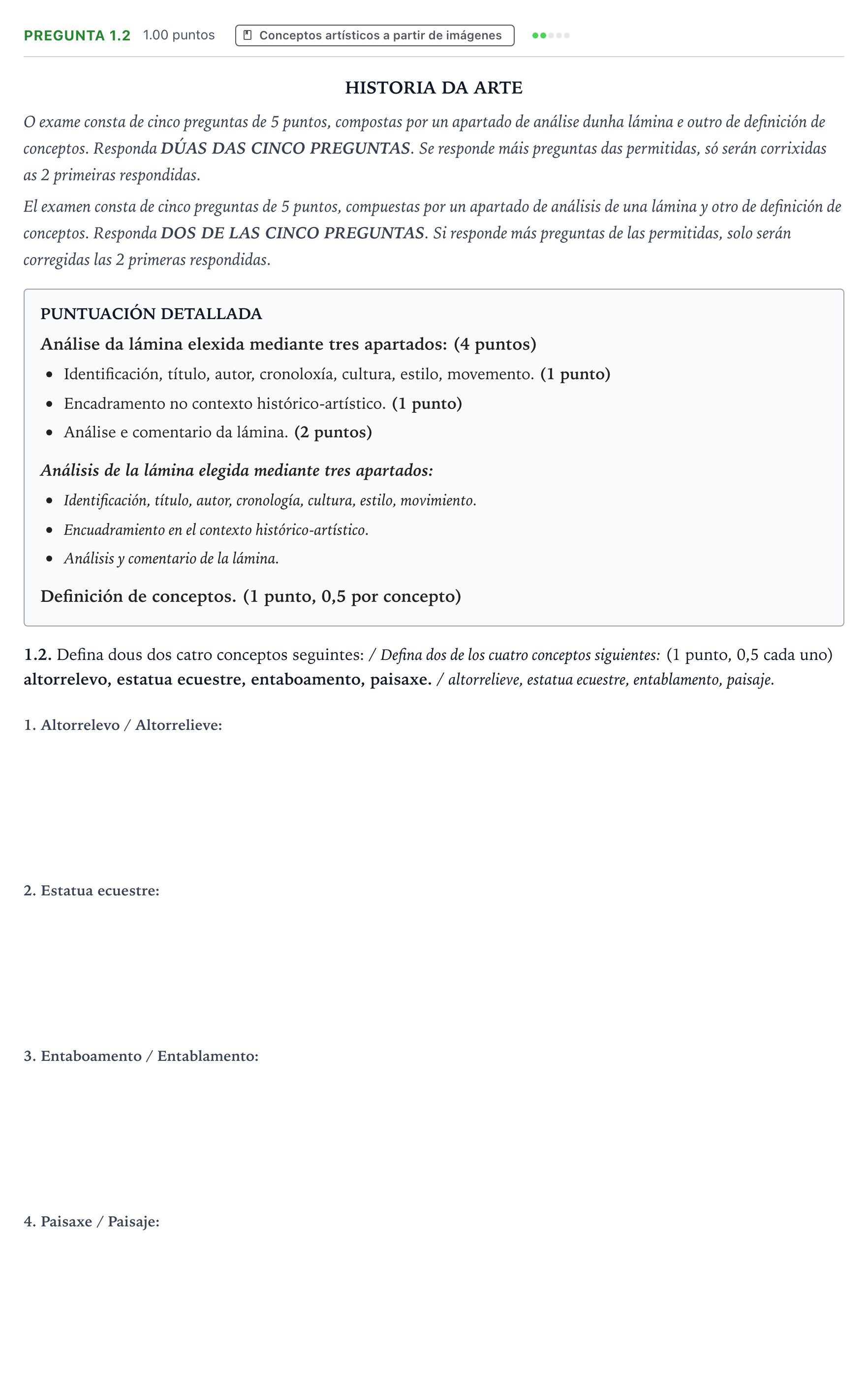 Enunciado: Pregunta 1.2 · Historia del Arte PAU Galicia Ordinaria 2021