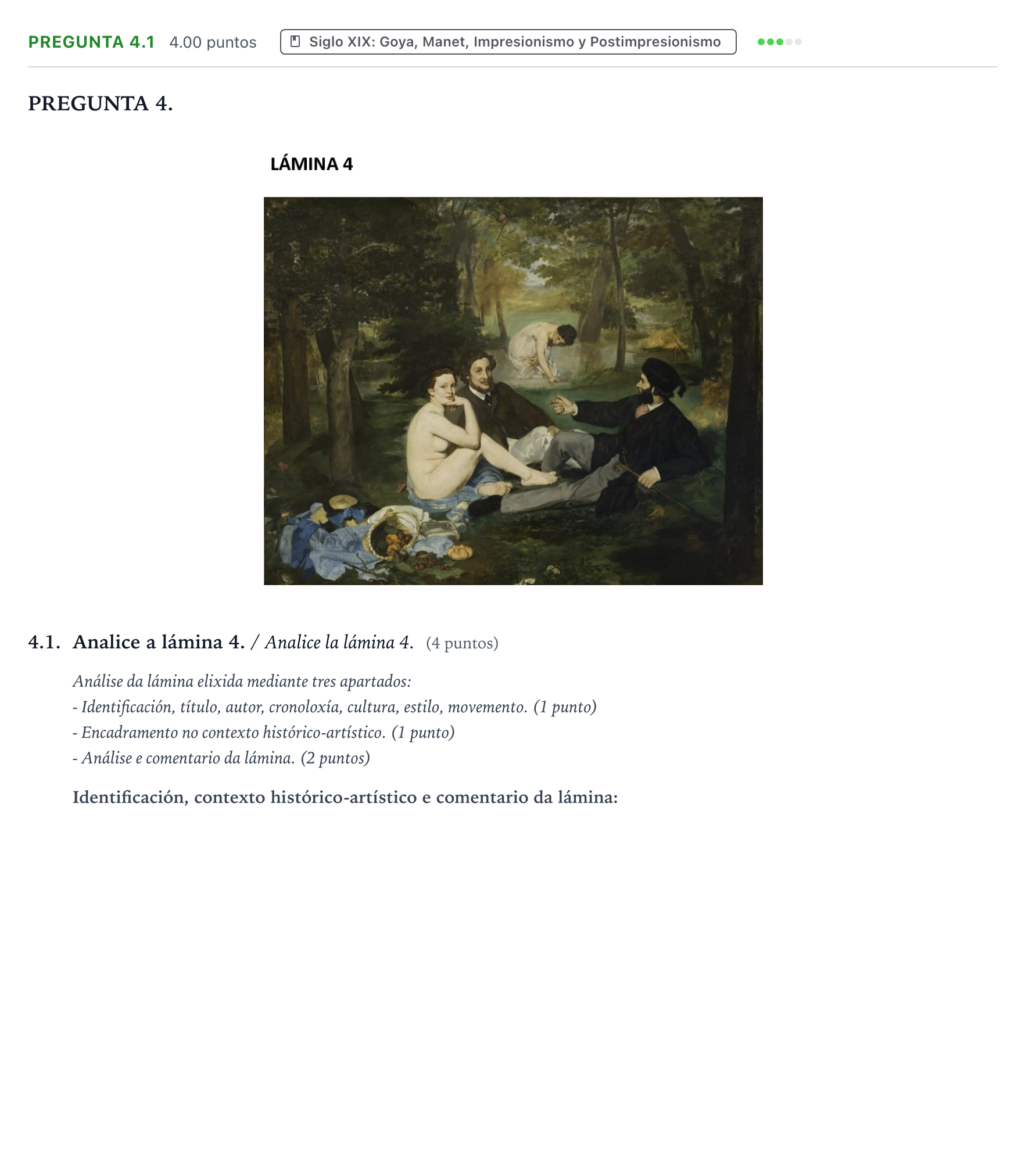 Enunciado: Pregunta 4.1 · Historia del Arte PAU Galicia Ordinaria 2021