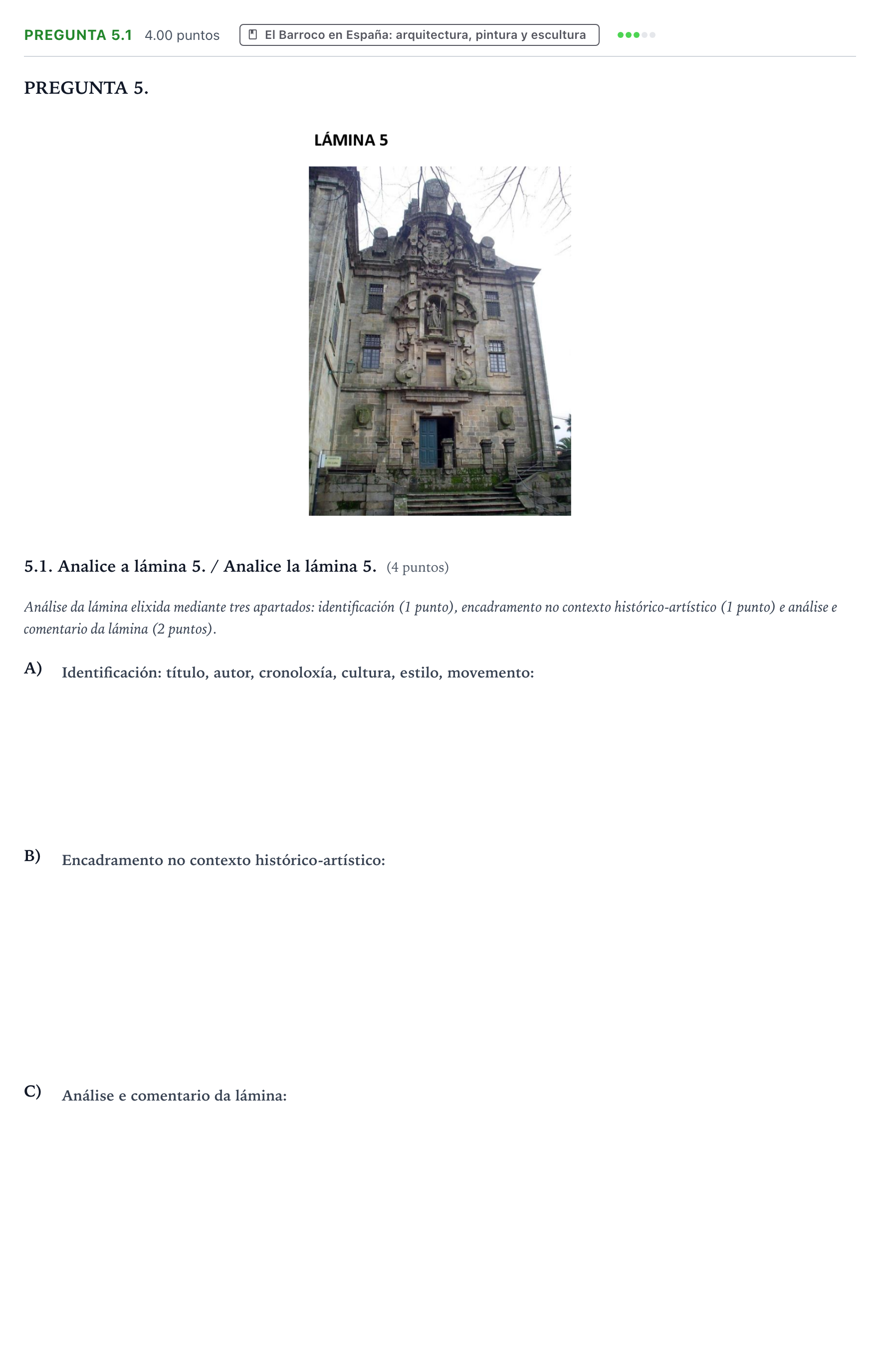 Enunciado: Pregunta 5.1 · Historia del Arte PAU Galicia Ordinaria 2021