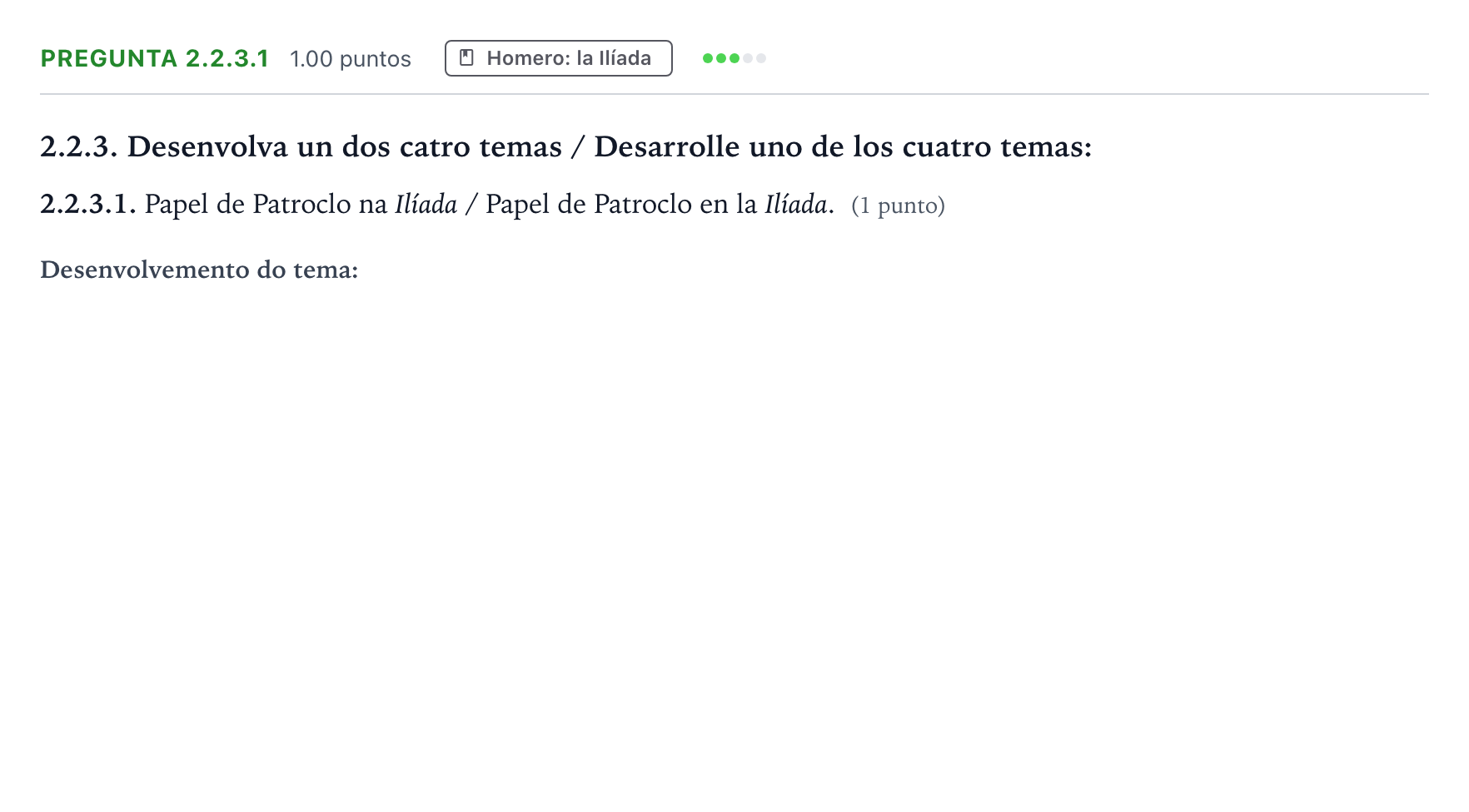 Enunciado: Pregunta 2.2.3.1 · Griego II PAU Galicia Extraordinaria 2021