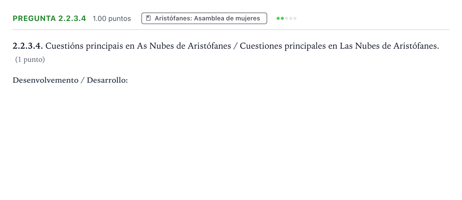 Enunciado: Pregunta 2.2.3.4 · Griego II PAU Galicia Extraordinaria 2021