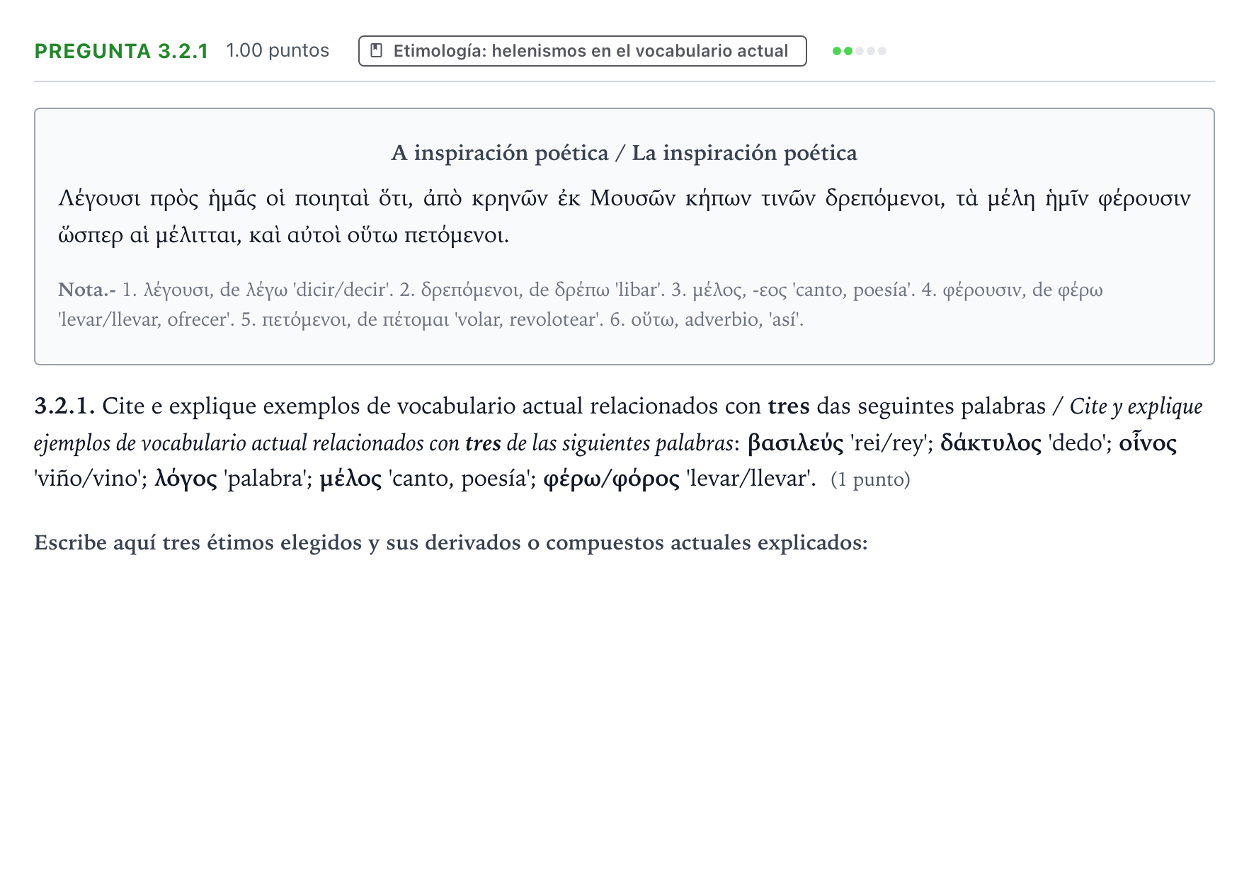Enunciado: Pregunta 3.2.1 · Griego II PAU Galicia Extraordinaria 2021