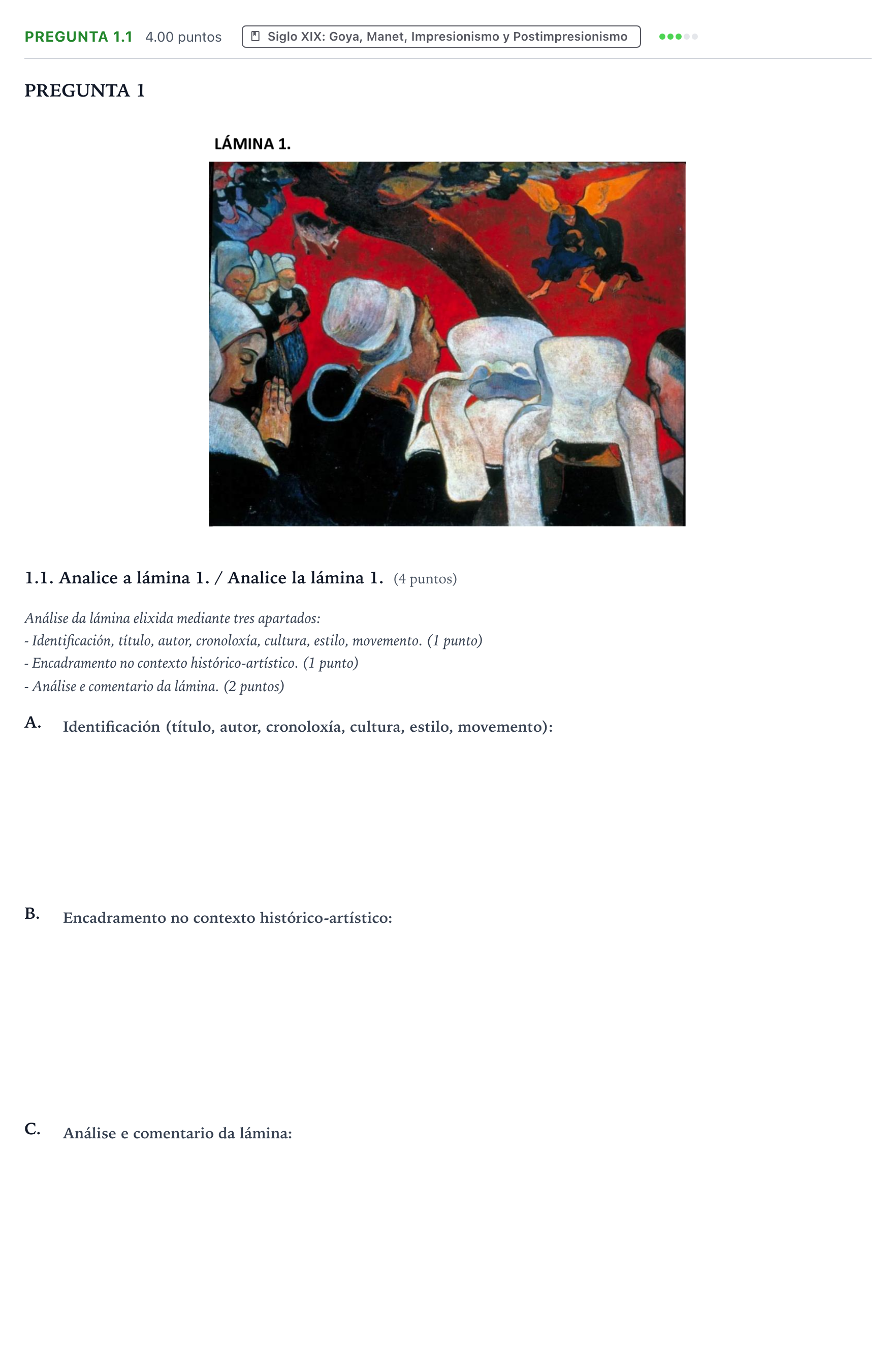 Enunciado: Pregunta 1.1 · Historia del Arte PAU Galicia Extraordinaria 2021