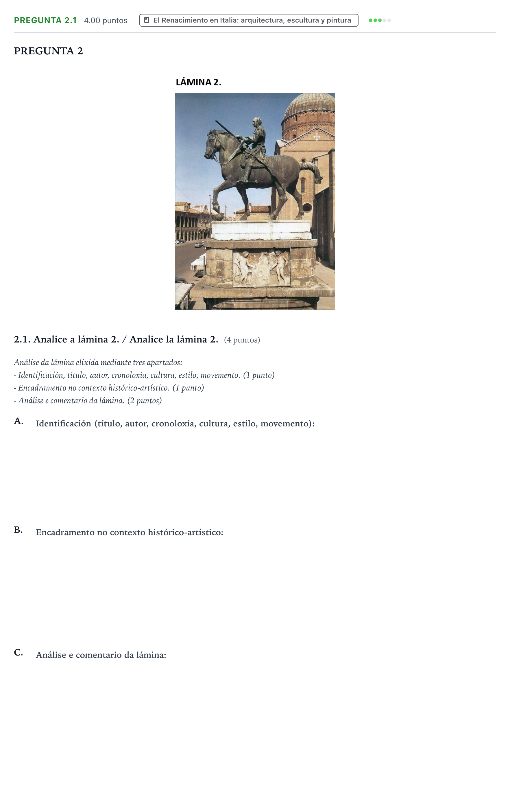 Enunciado: Pregunta 2.1 · Historia del Arte PAU Galicia Extraordinaria 2021