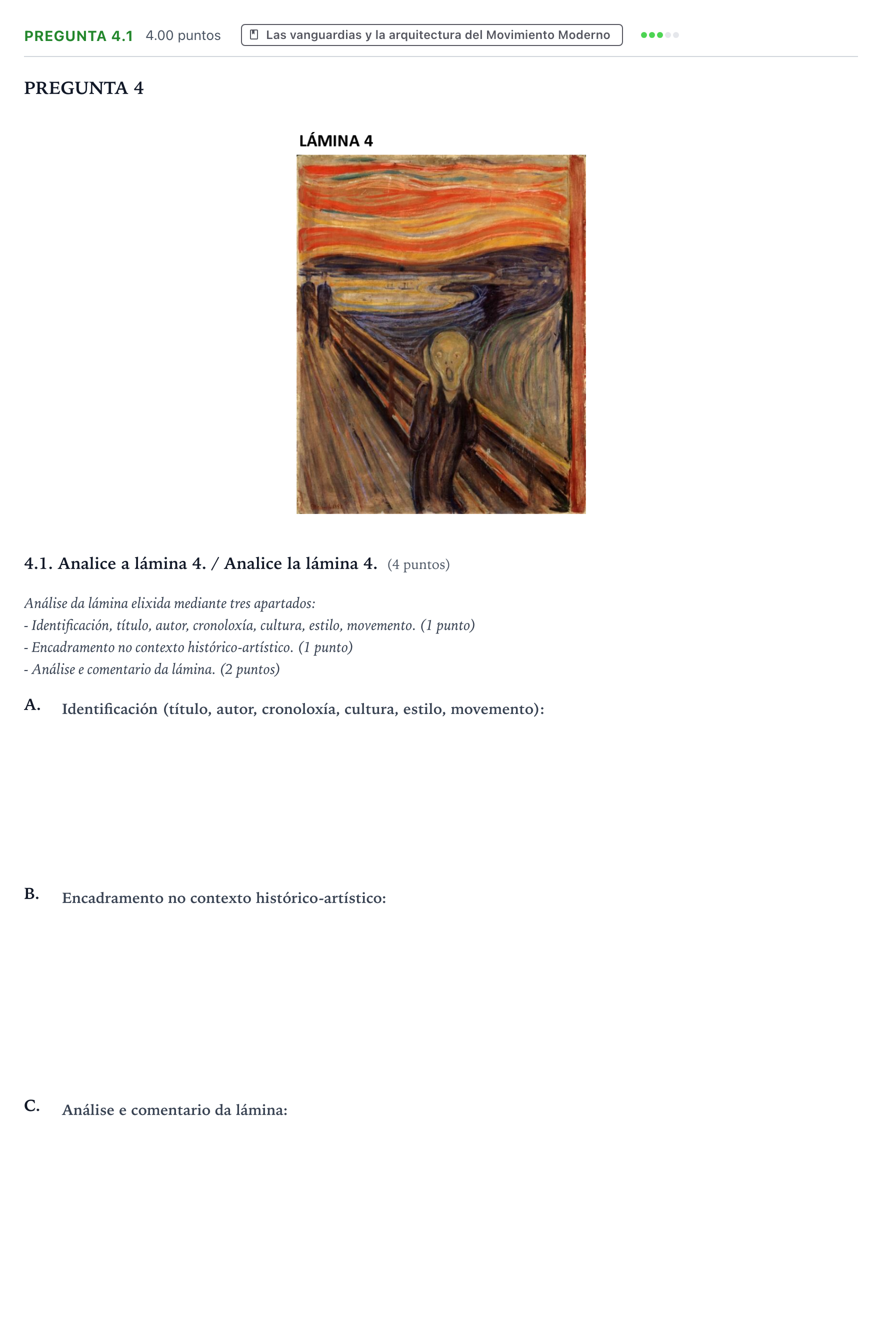 Enunciado: Pregunta 4.1 · Historia del Arte PAU Galicia Extraordinaria 2021
