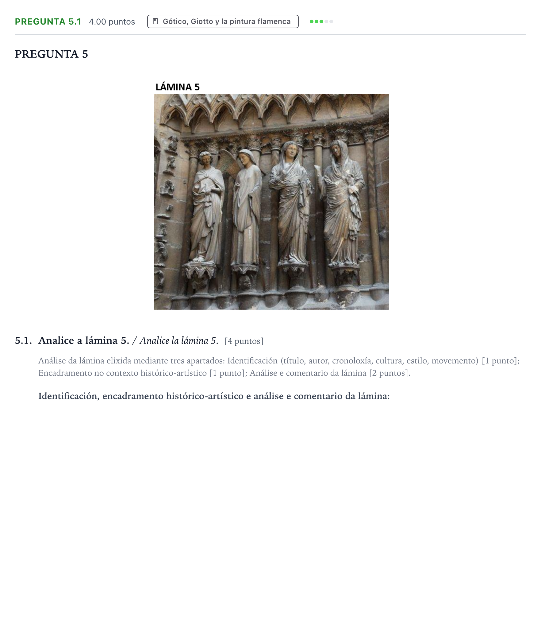 Enunciado: Pregunta 5.1 · Historia del Arte PAU Galicia Extraordinaria 2021